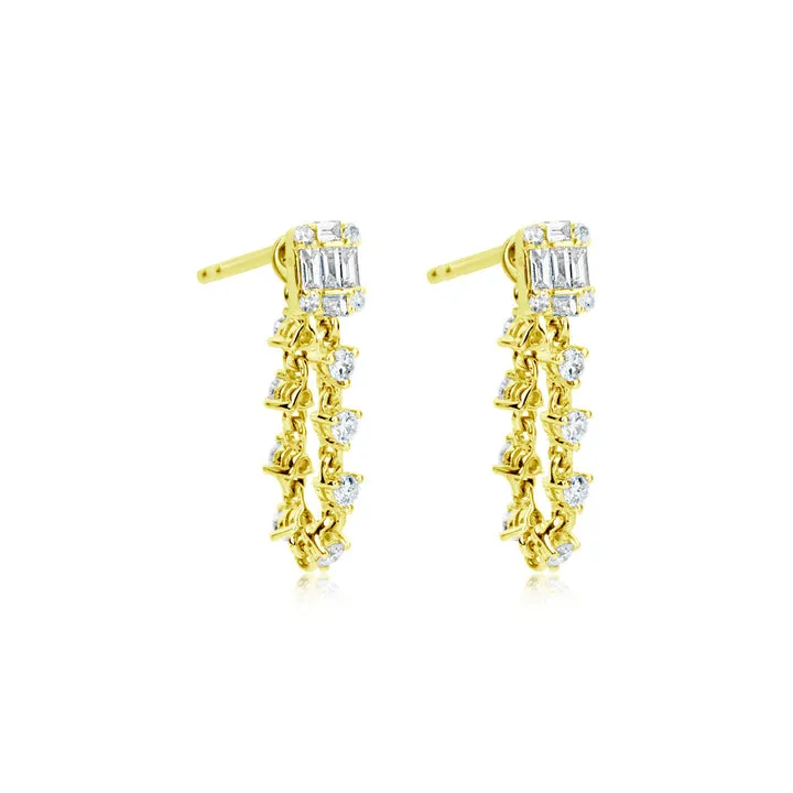 Emerald Illusion Studs with Diamond Chain
