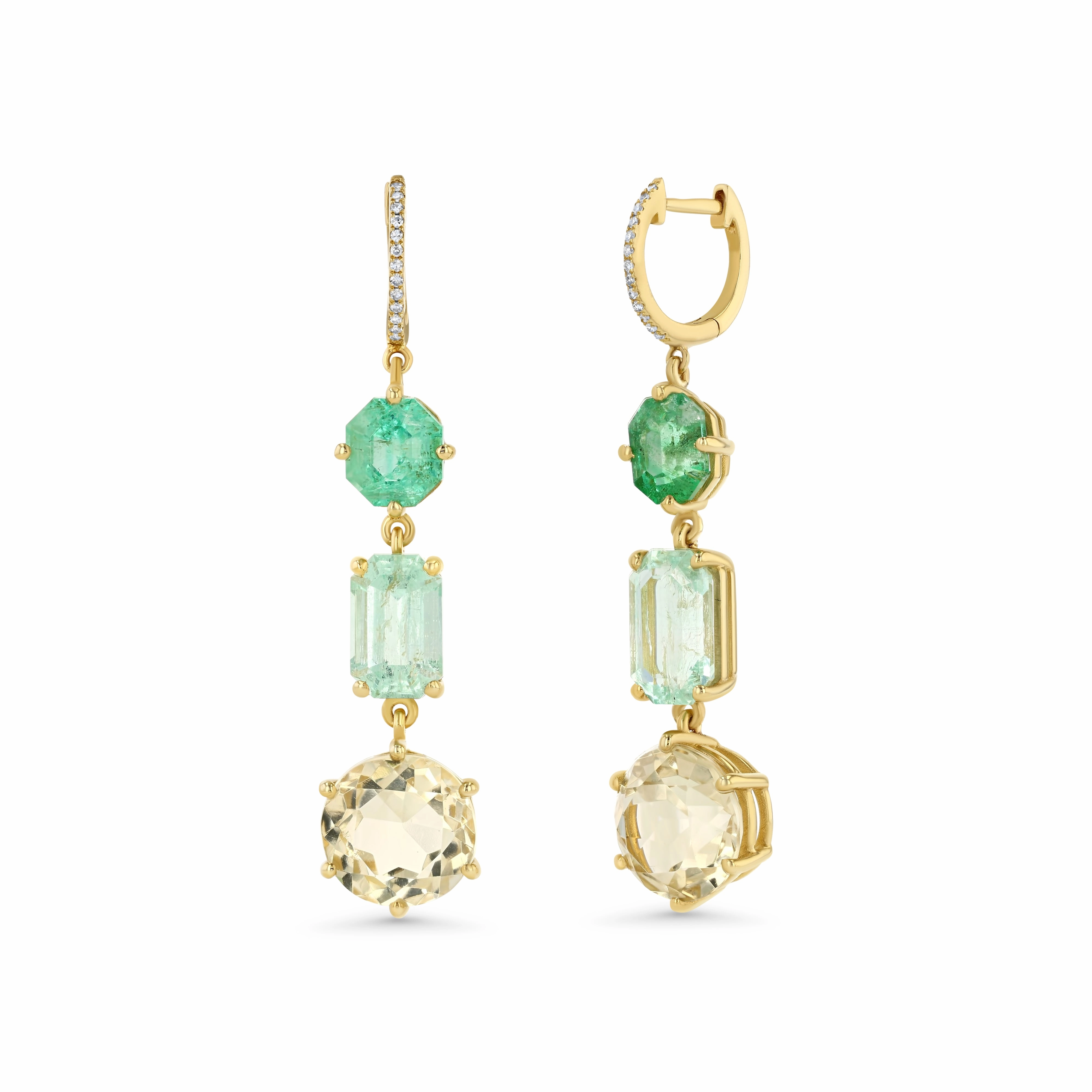 EMERALD, BERYL & CITRINE EARRINGS