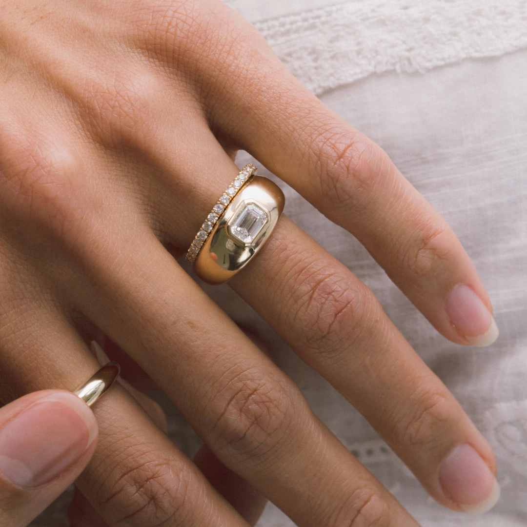 EMERALD CUT DIAMOND BEZEL CLOUD RING