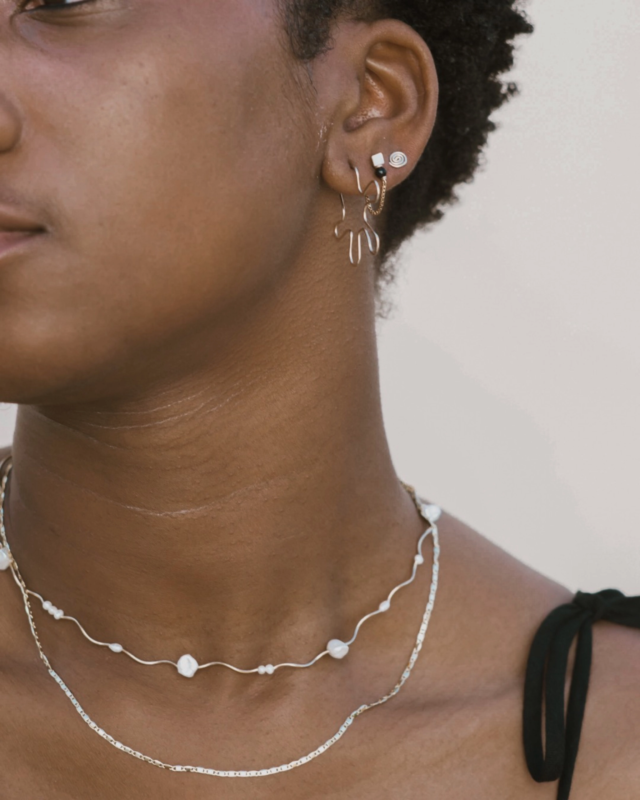 Filament Necklace- Mixed Pearls