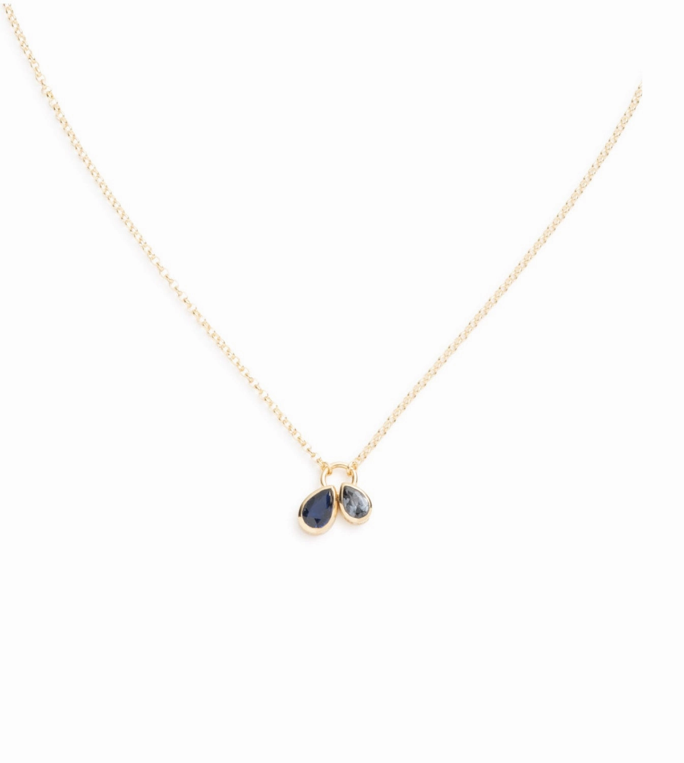Forever & Always a Pair : Blue Sapphire & Grey Spinel Fine Belcher Stationary Necklace