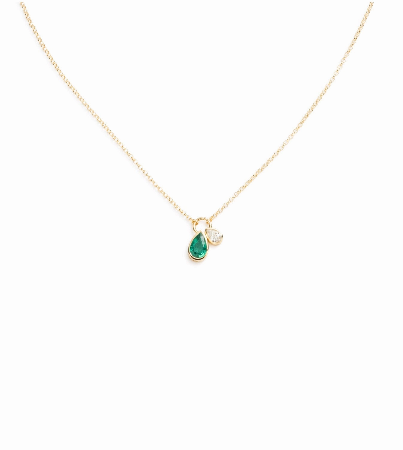Forever & Always a Pair : Emerald & Diamond Fine Belcher Stationary Necklace