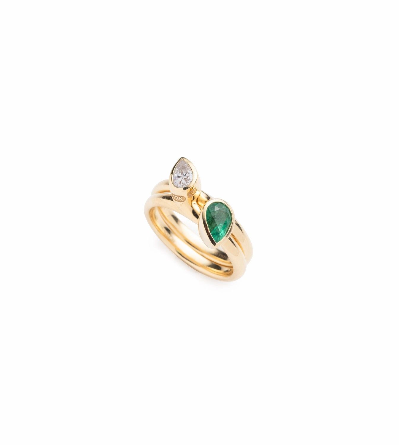 Forever & Always a Pair - Love : .35ct Diamond and .9ct Emerald Bookend Ring Stack