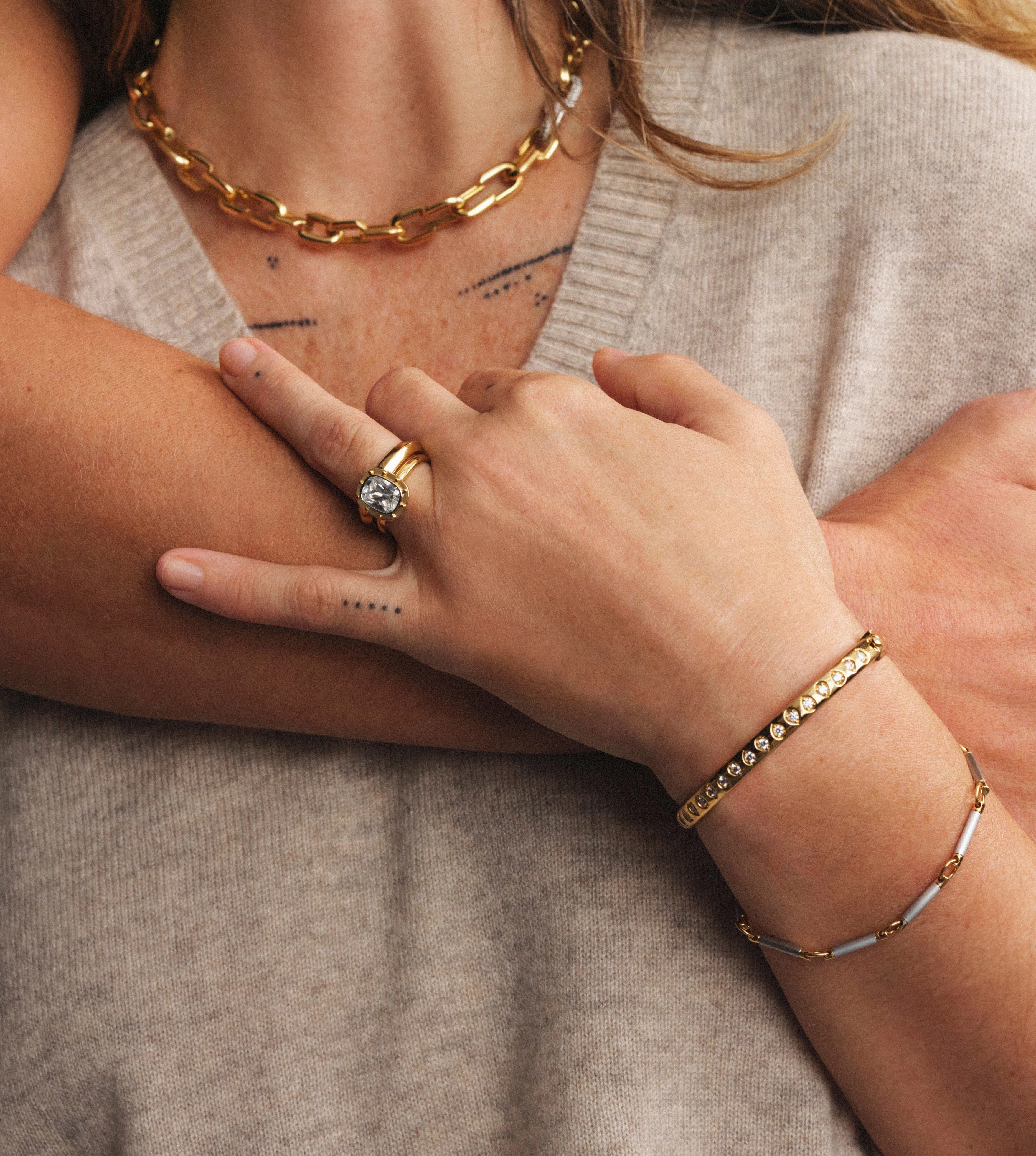 Forever & Always a Pair Bangle : in Yellow Gold with Pear Diamonds