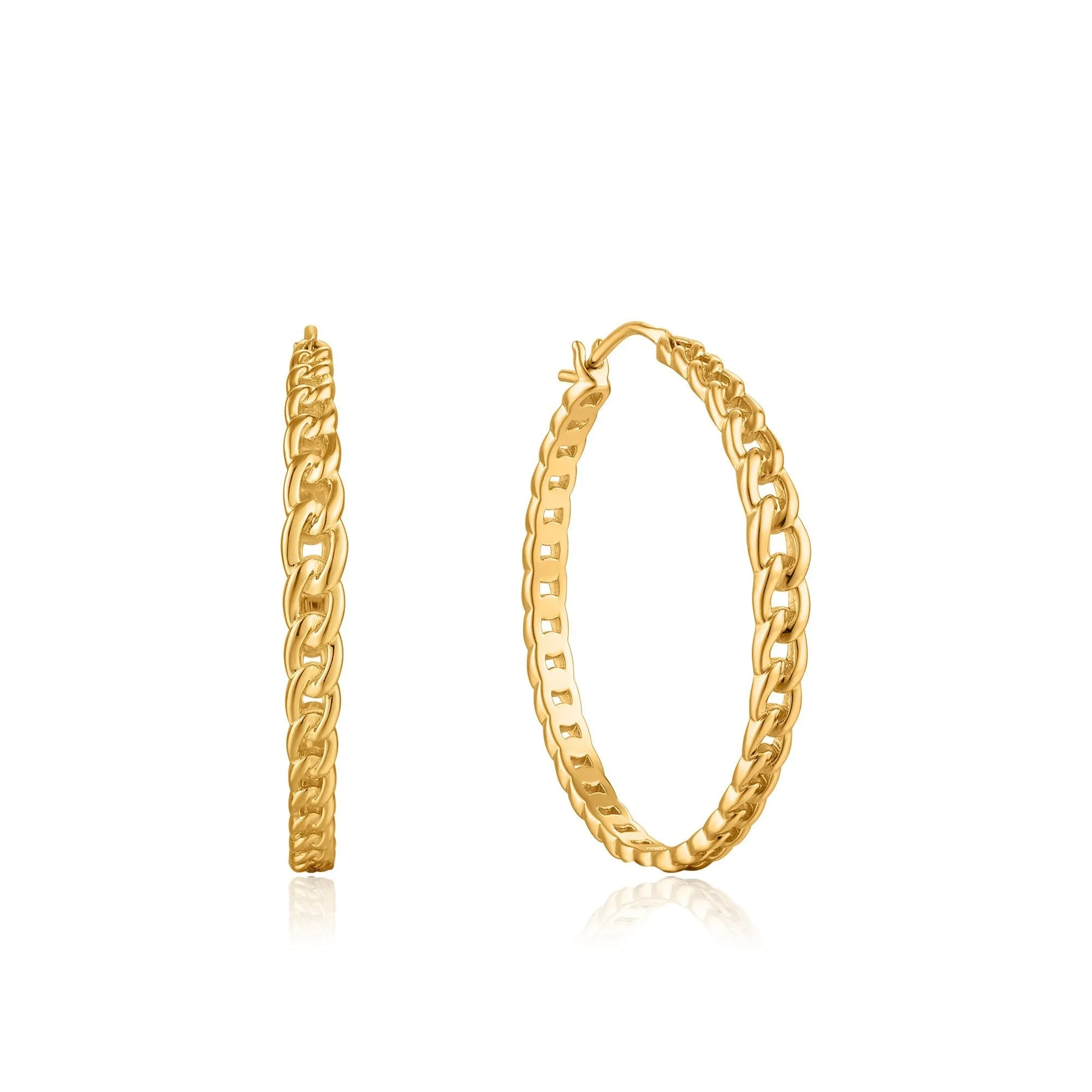 Gold Curb Chain Hoop Earrings
