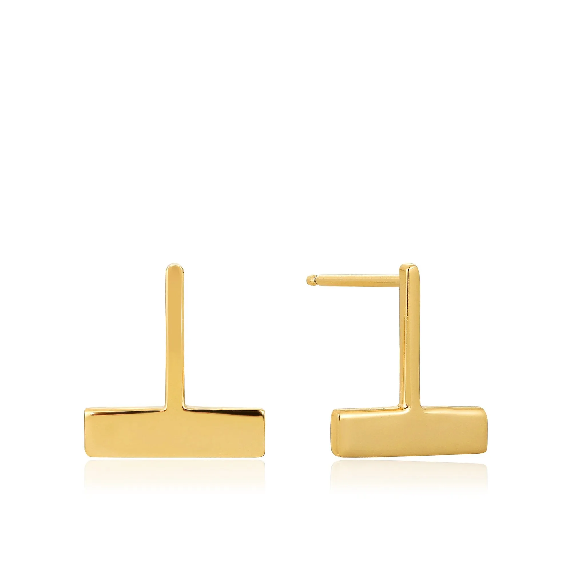Gold Drop T Bar Stud Earrings