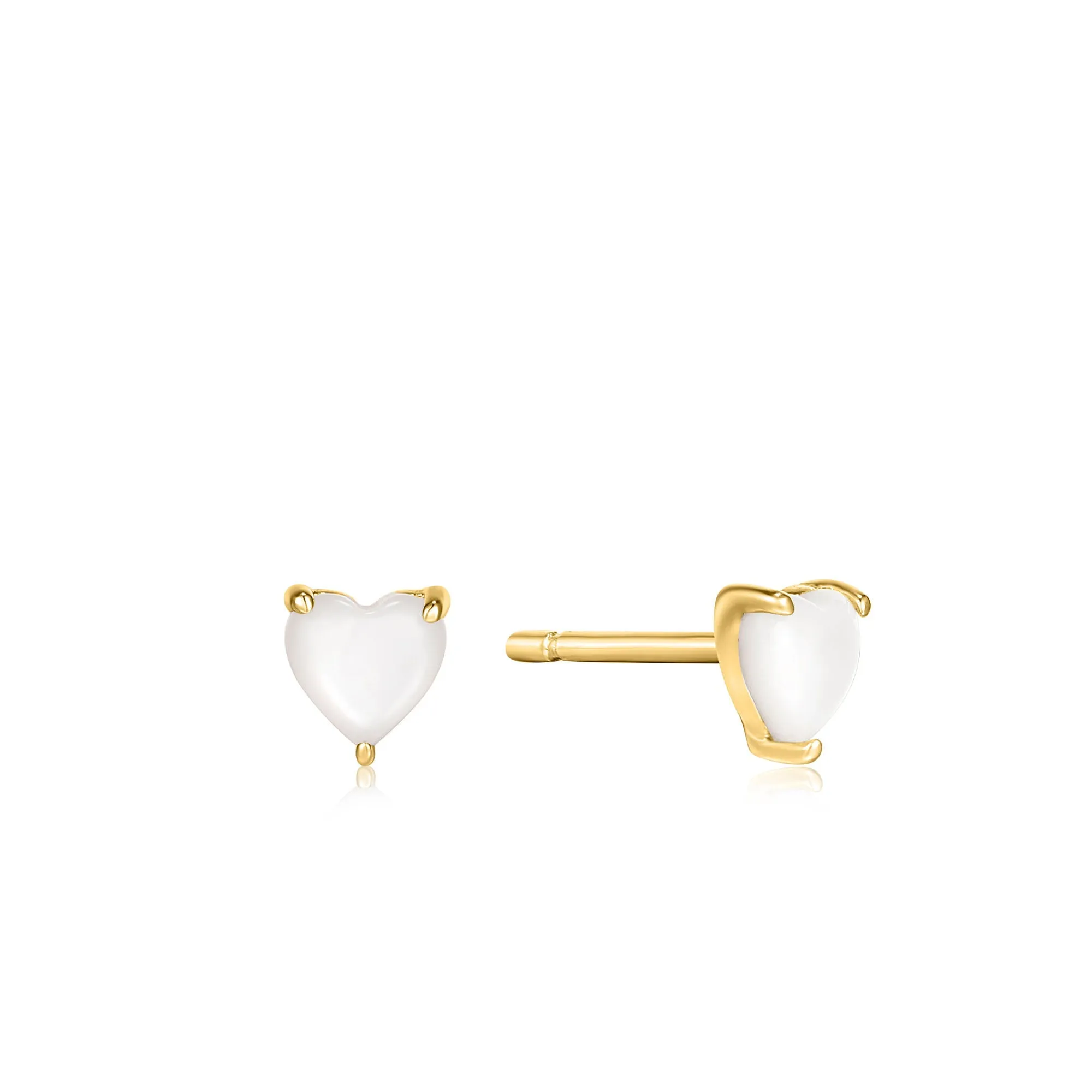 Gold Mother of Pearl Heart Stud Earrings