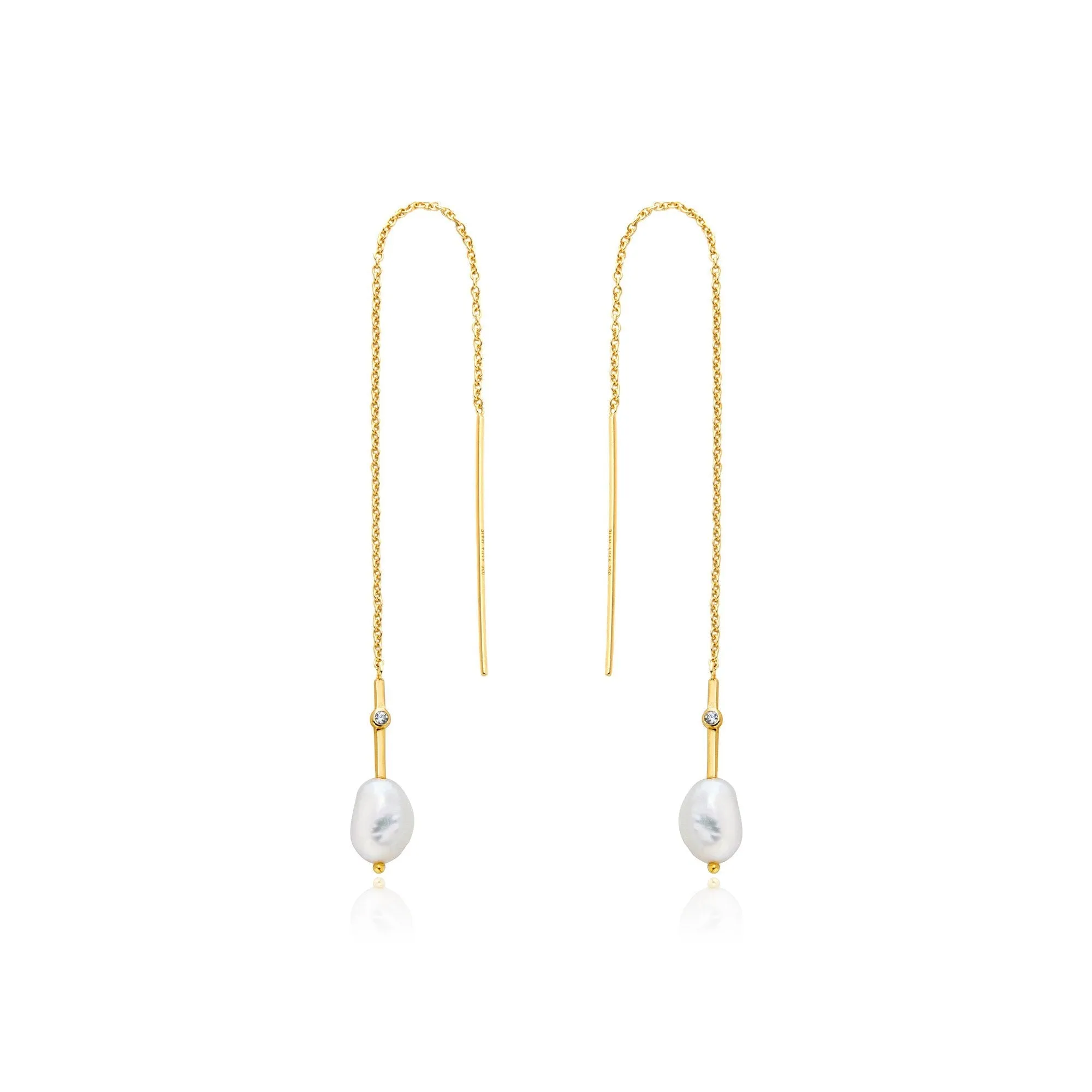 Gold Pearl Threader Earrings