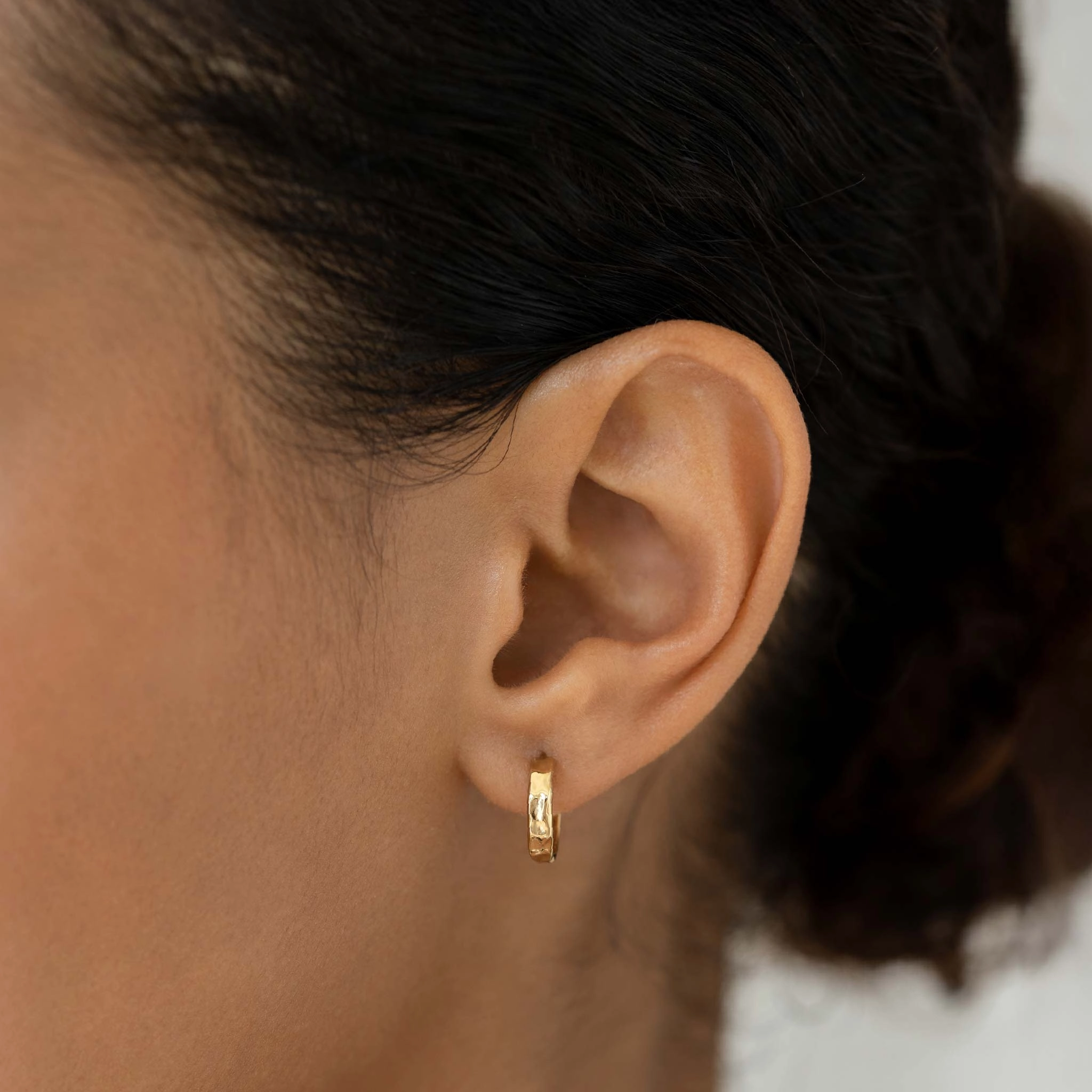 Gold Hammered Huggie Hoop Earrings - Yulla