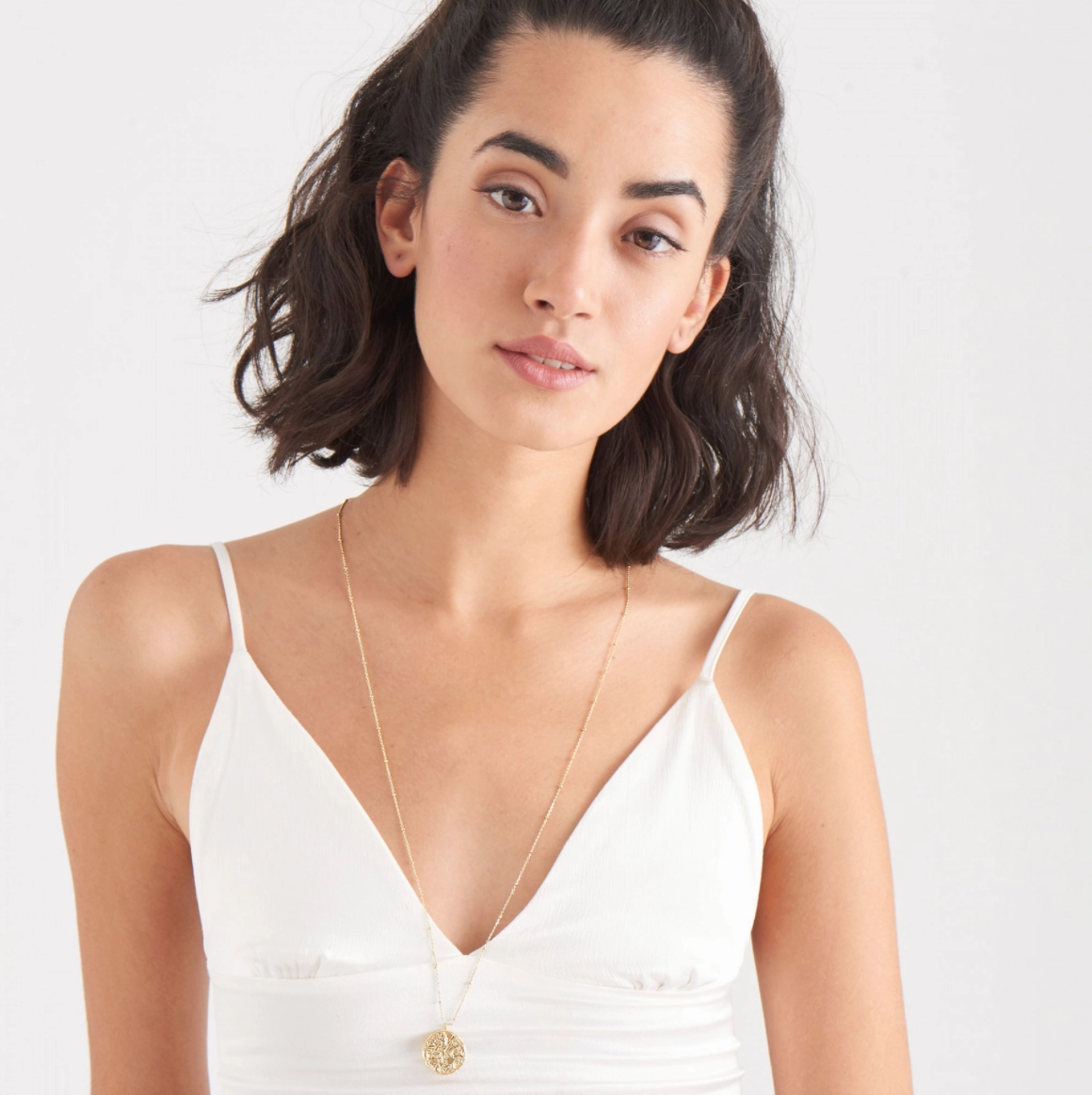 Gold Mother of Pearl Disc Necklace