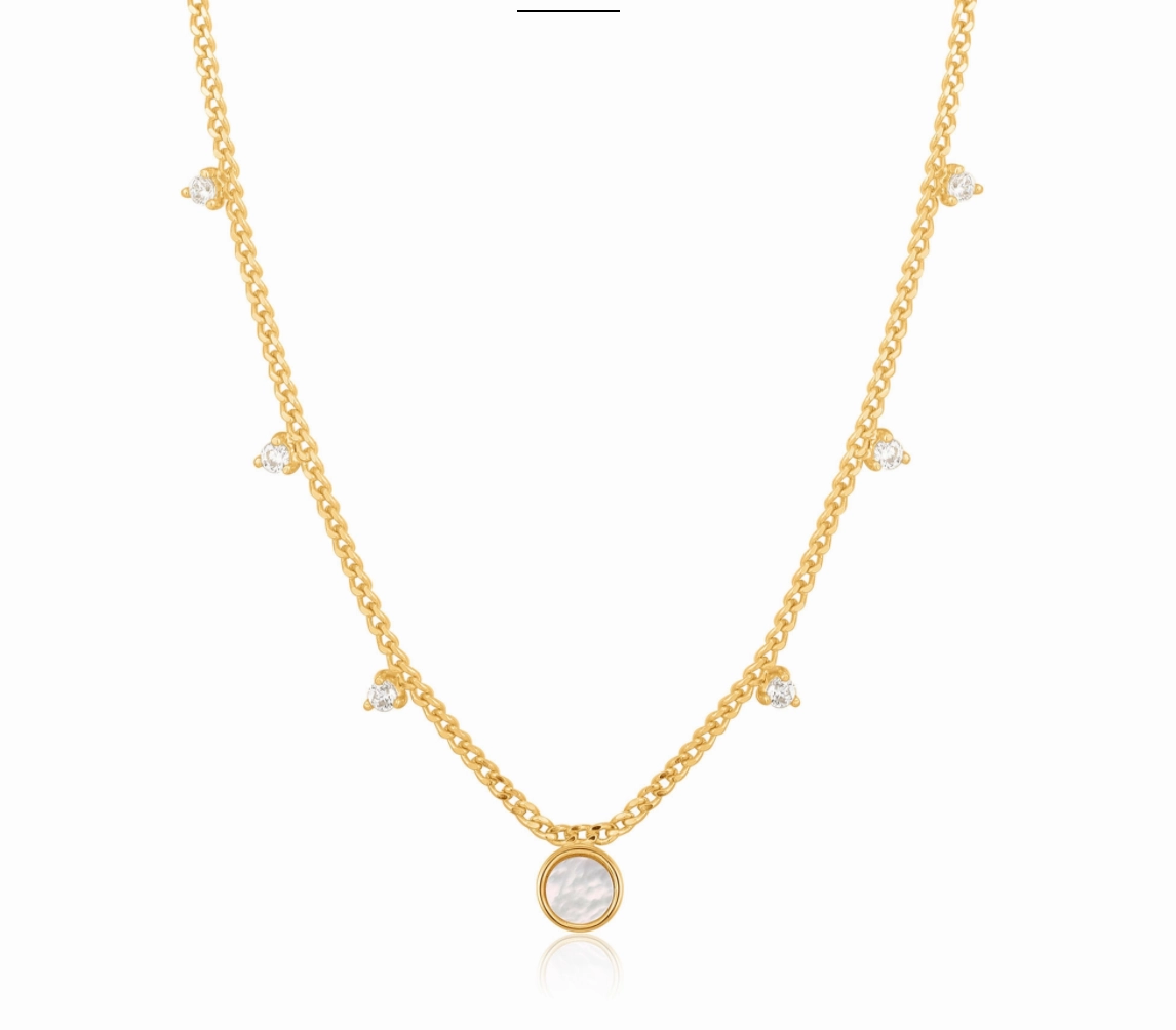 Gold Mother Of Pearl Drop Disc Necklace