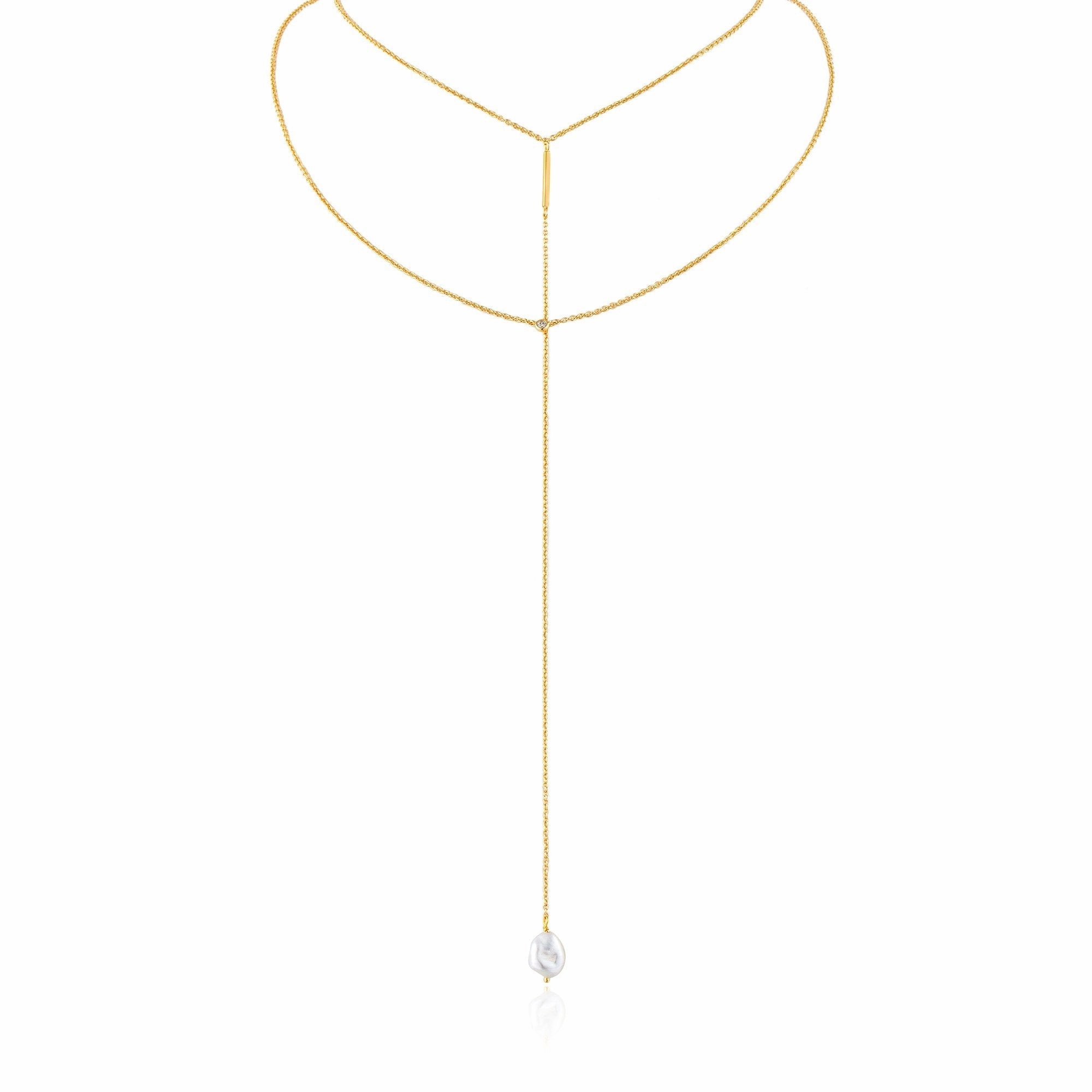 Gold Pearl Y Necklace
