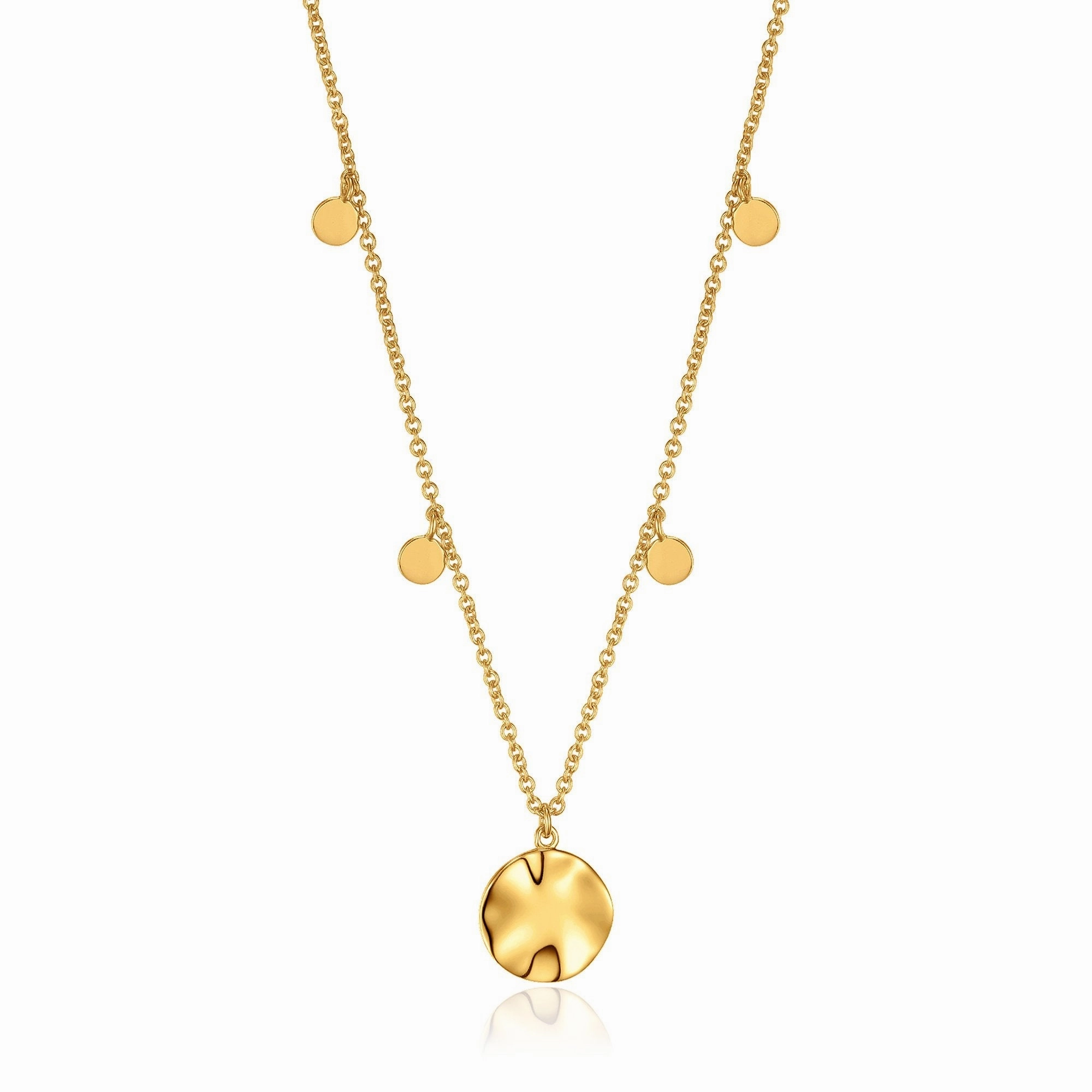 Gold Ripple Drop Discs Necklace