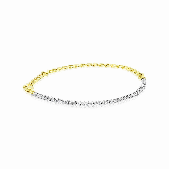 Half Cuban Chain Three Prong Tennis Bracelet