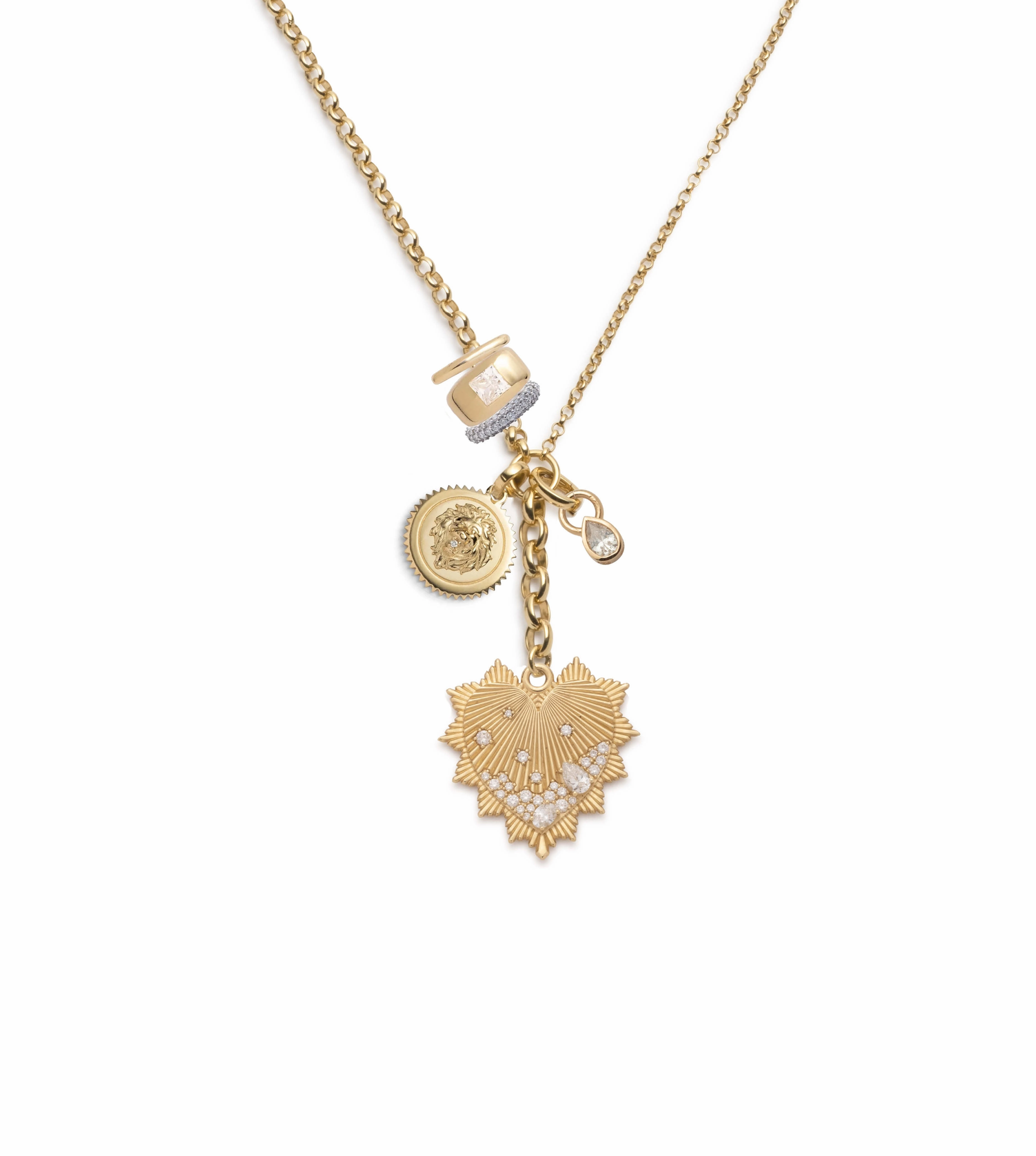 Heart Love Token Medium Mixed Belcher Extension Story : in Yellow Gold with Diamonds