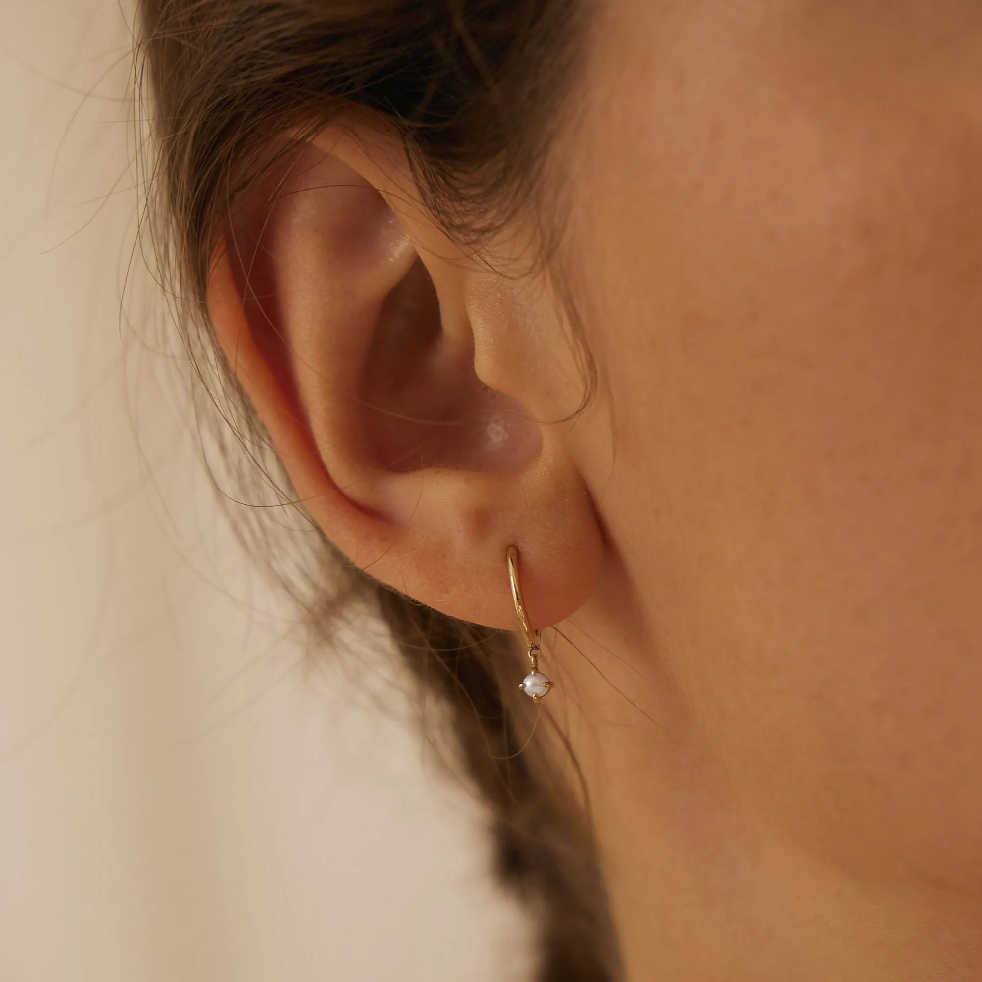 HELENA | Single White Pearl Dangle Huggie Hoop