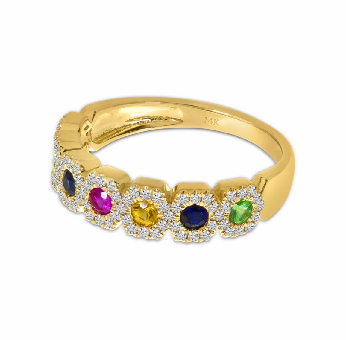 Hexagon Rainbow Sapphire Ring