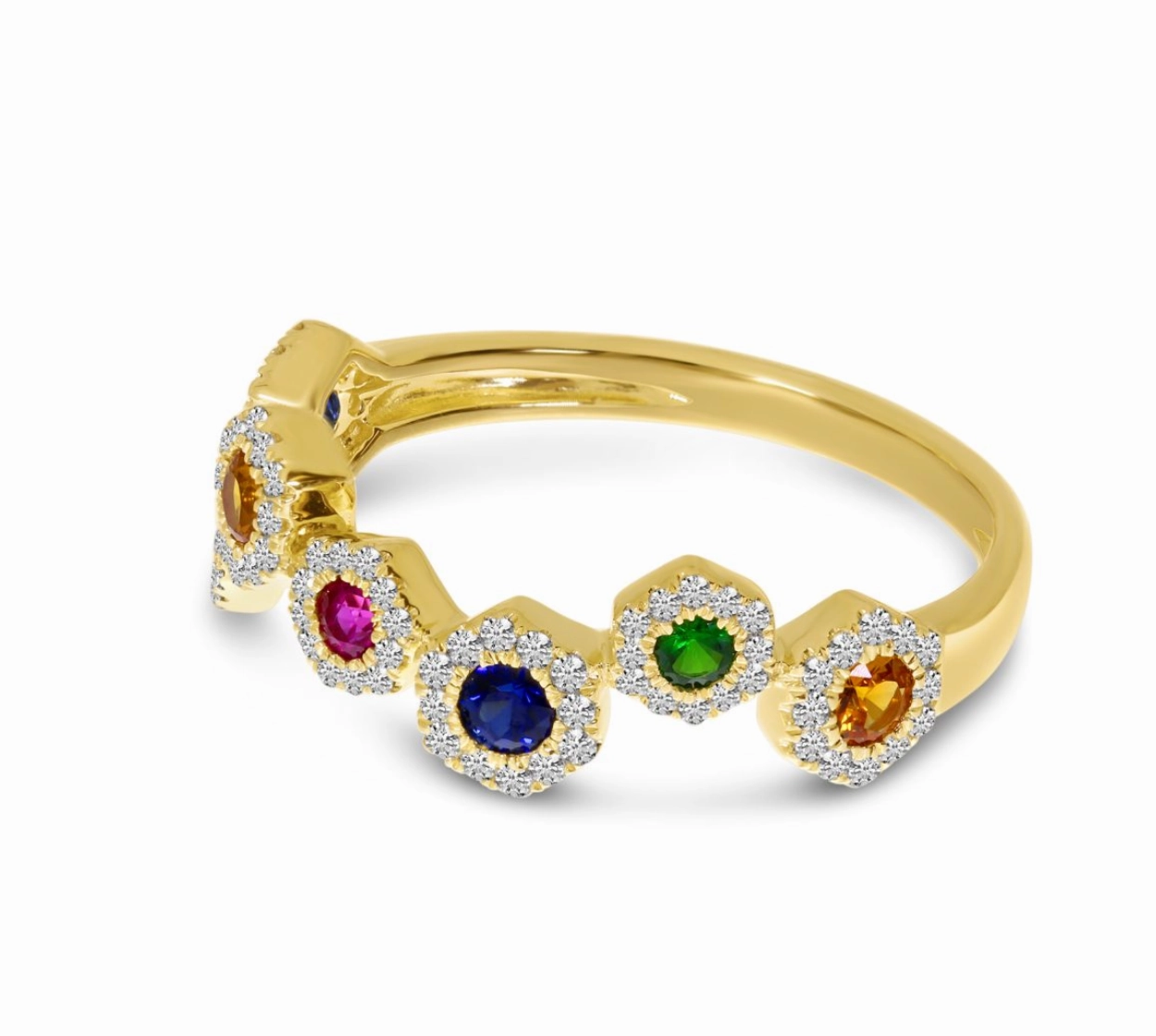 Hexagon Rainbow ZigZag Sapphire Ring