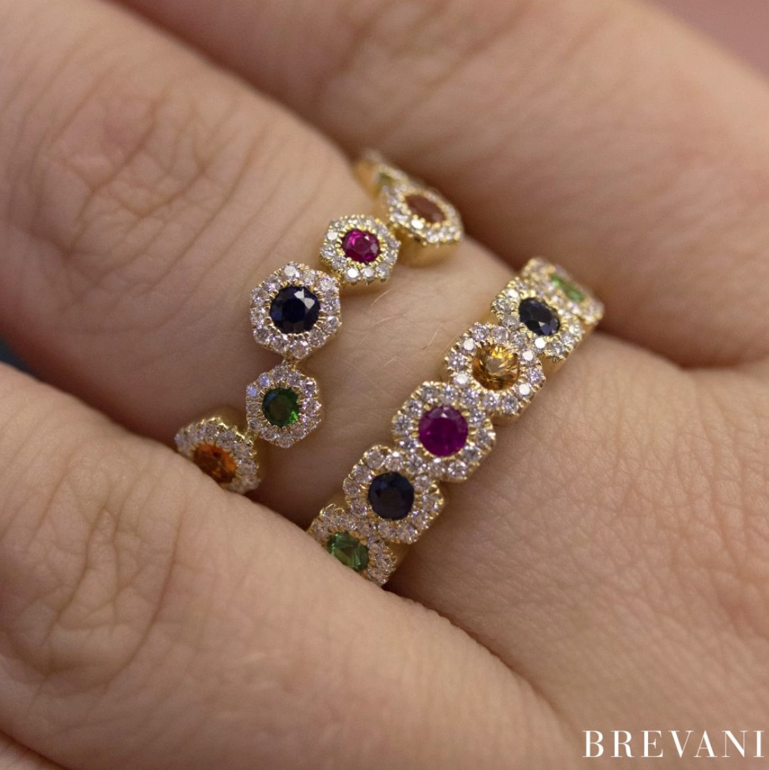 Hexagon Rainbow ZigZag Sapphire Ring