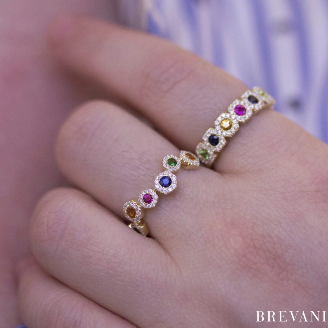 Hexagon Rainbow ZigZag Sapphire Ring