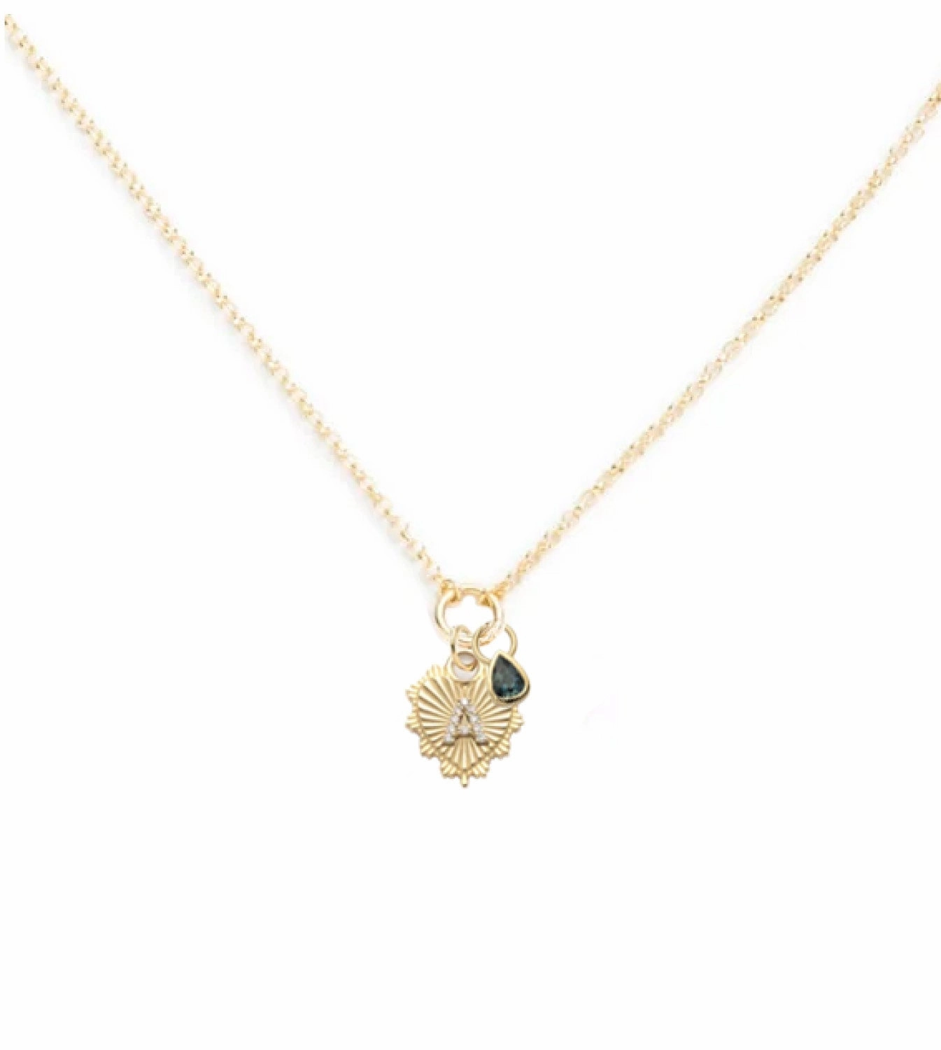 Initial & Forever & Always a Pair : Blue Sapphire Fine Belcher Stationary Necklace