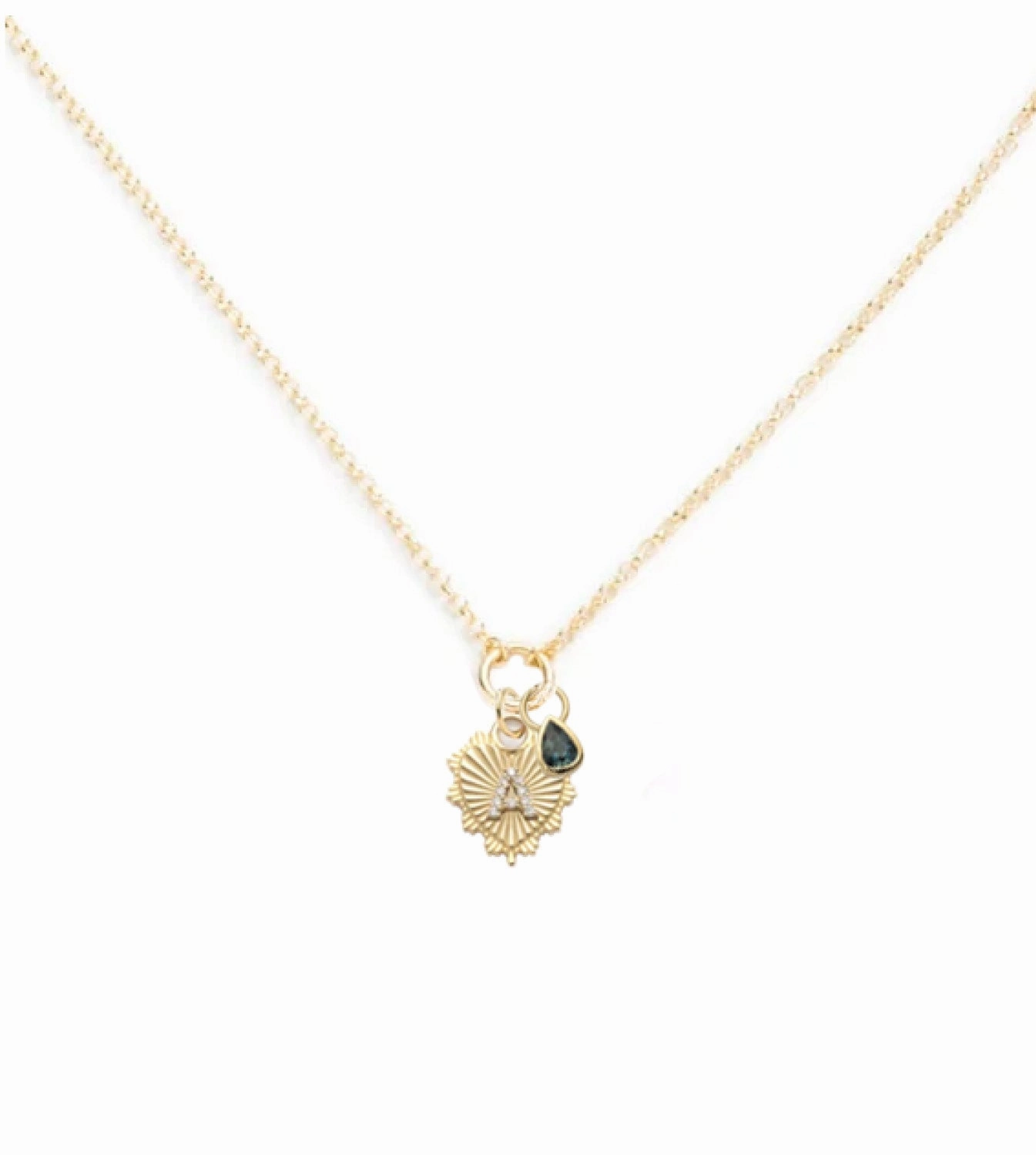 Initial & Forever & Always a Pair : Blue Sapphire Fine Belcher Stationary Necklace