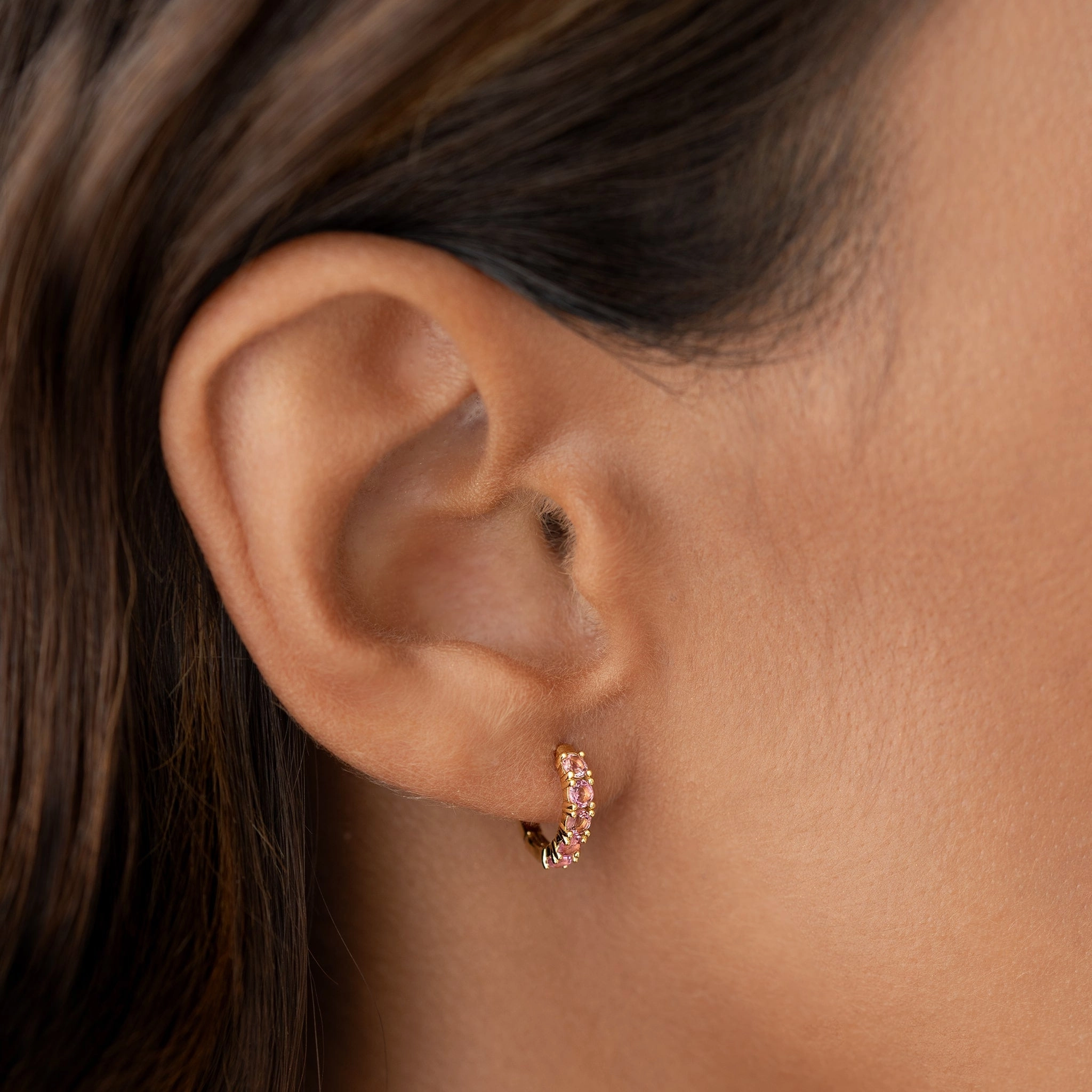July Birthstone Huggie Earrings - Pink Tourmaline