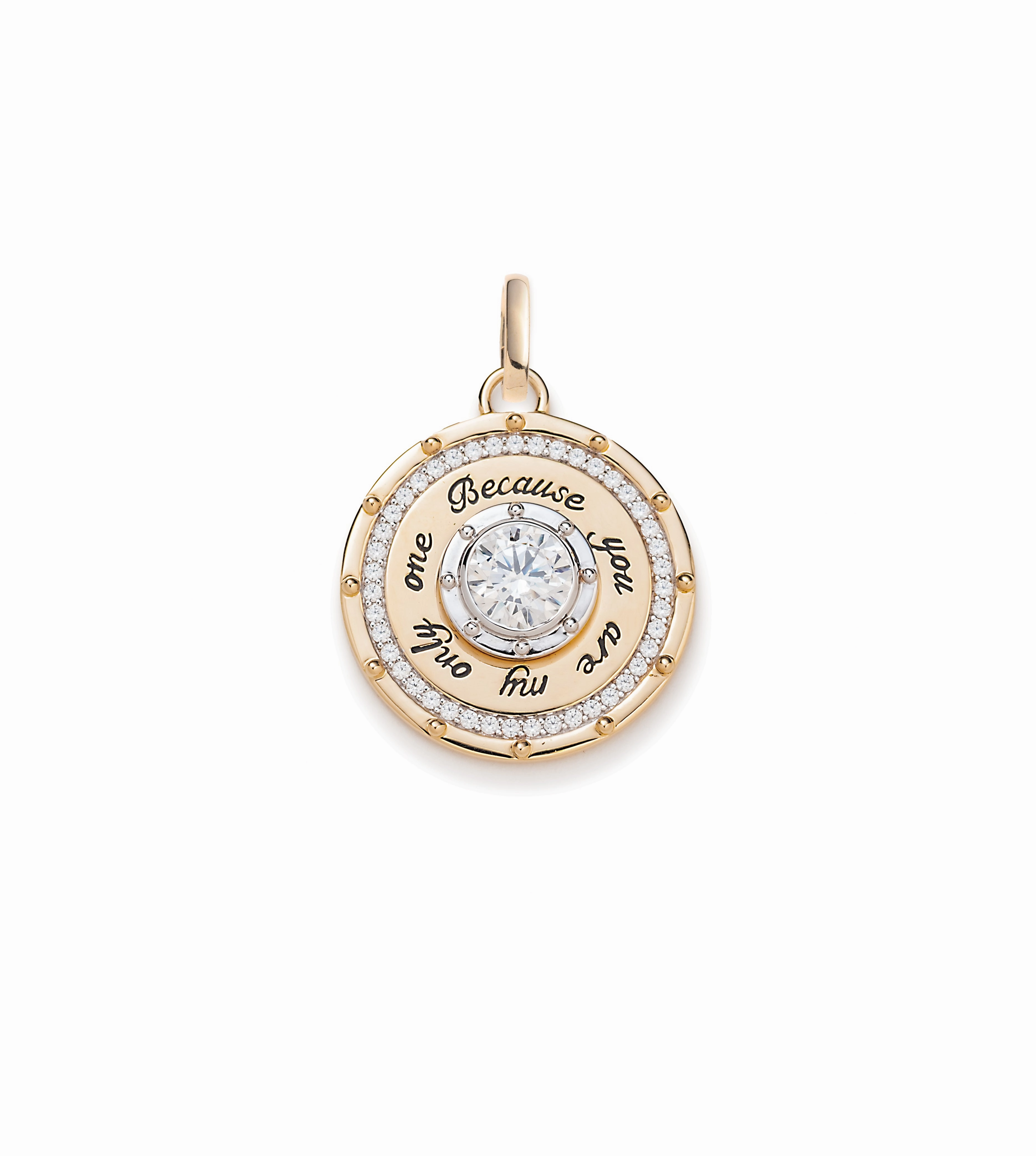 Lovestruck Commitment Medium Medallion : in Yellow Gold with Round Diamond and an Annex Link