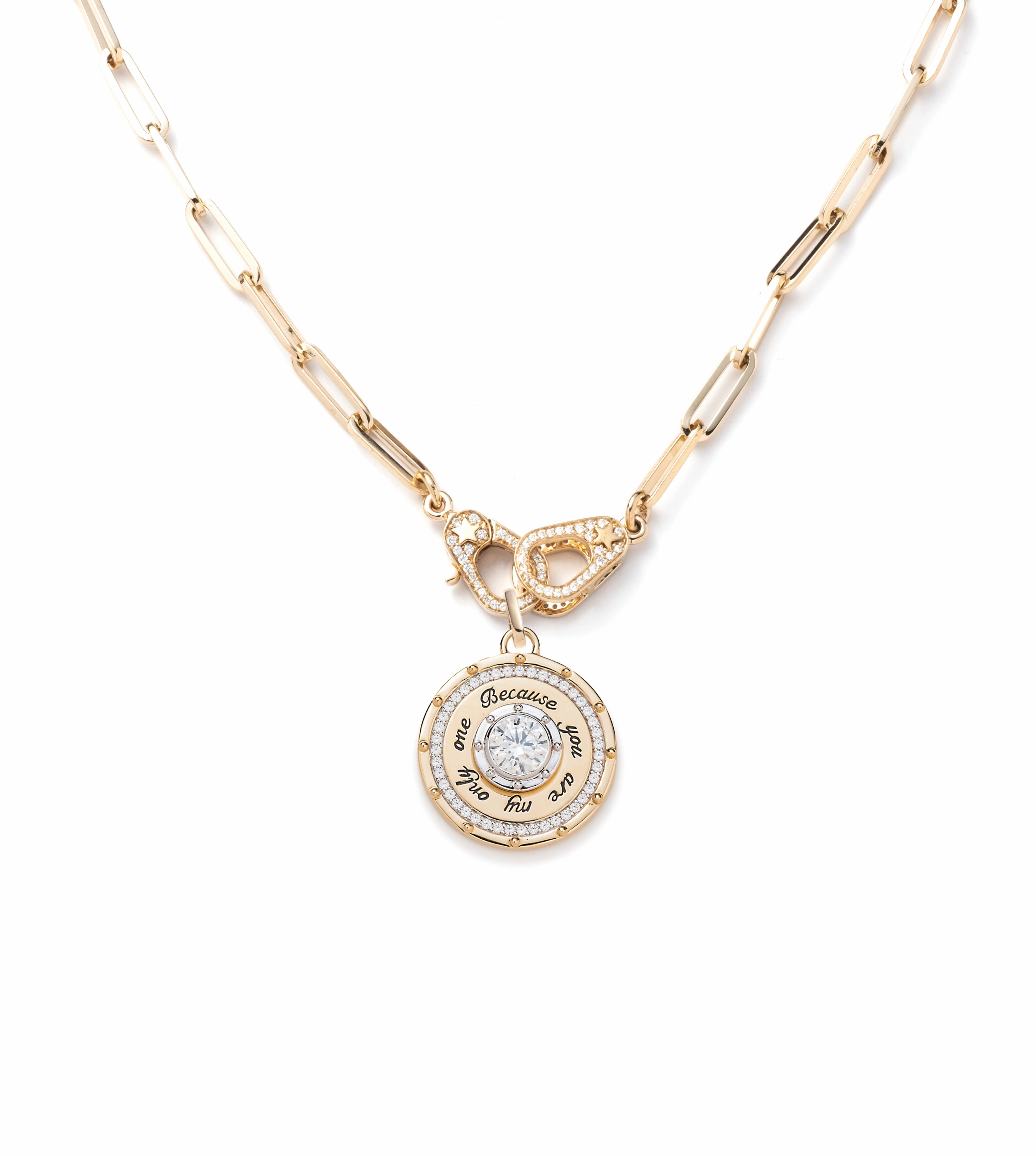 Lovestruck Commitment Sister Hook Classic Fob Clip Necklace : in Yellow Gold with Round Diamond