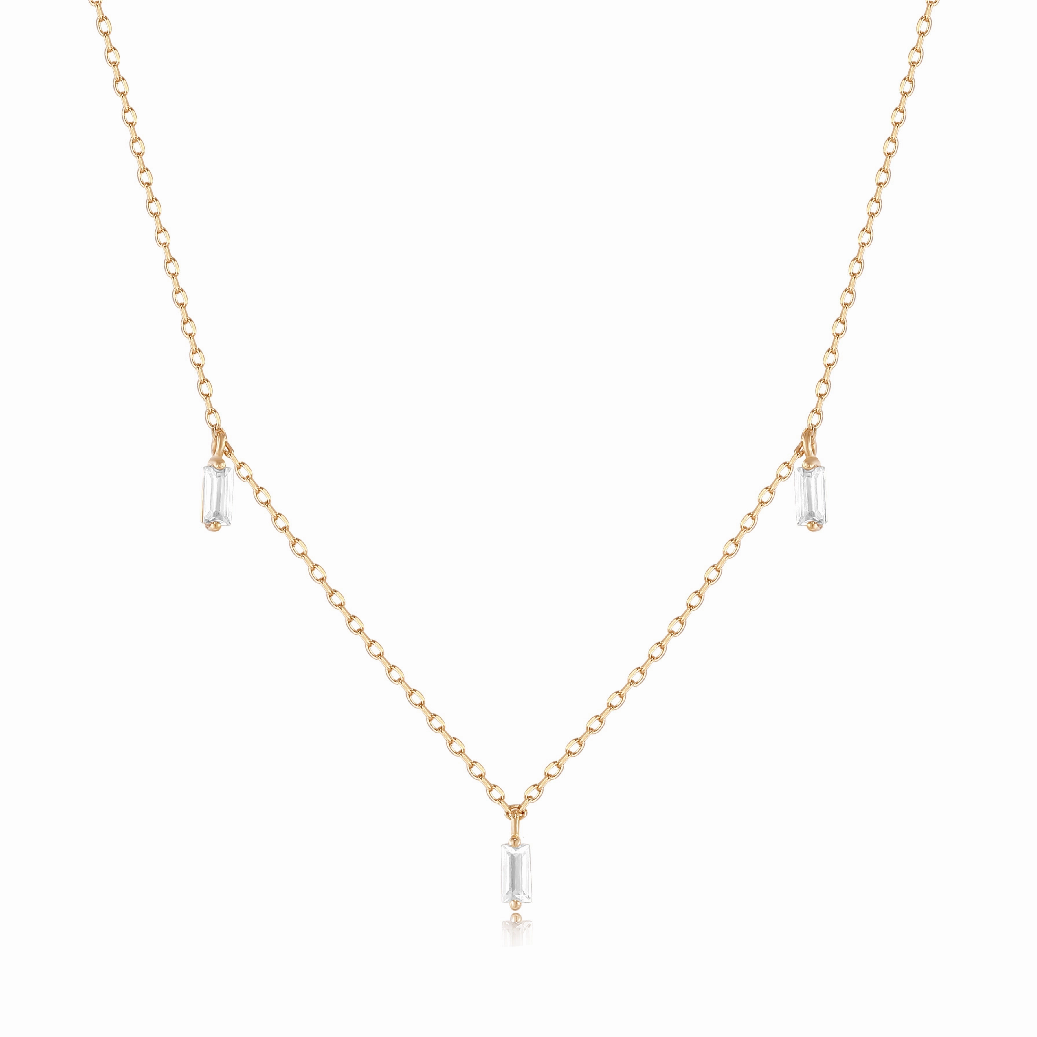 Marina | Floating Triple Baguette White Sapphire Necklace