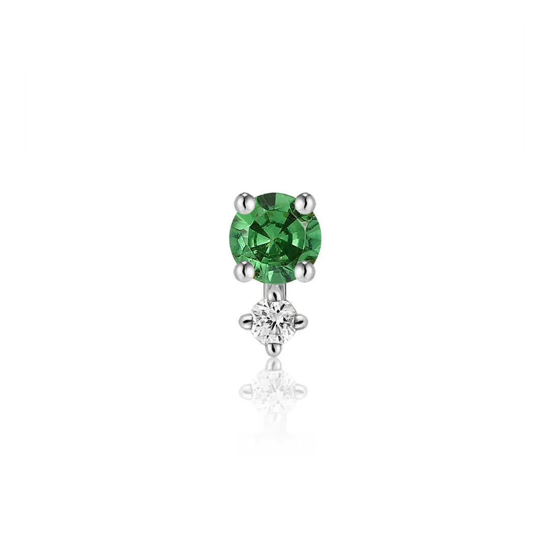 MAY | Green Tsavorite and White Sapphire Single Piercing Earring