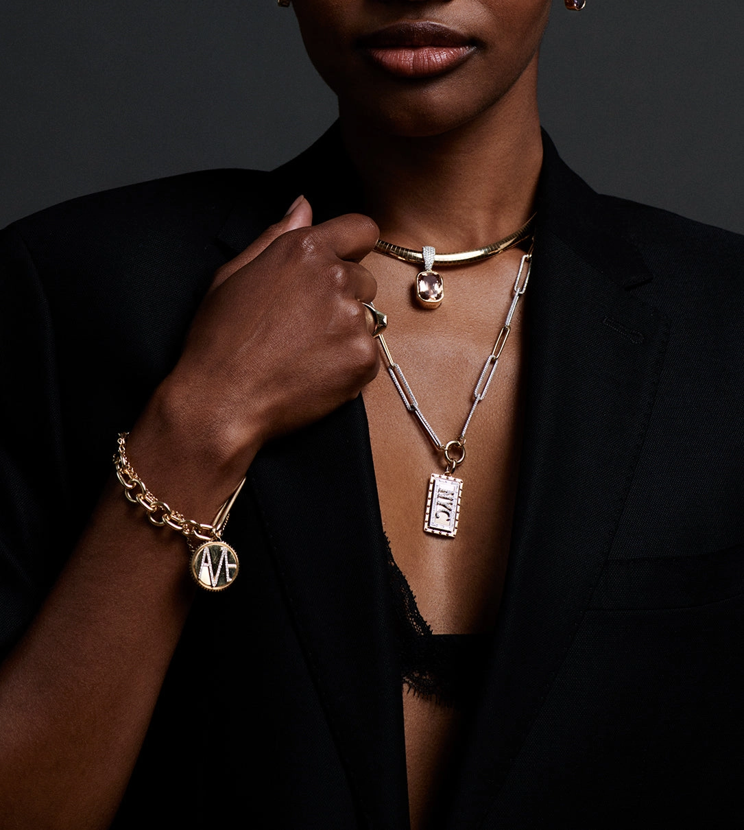 Medium Custom Diamond Initial : Diamond Link Open Necklace