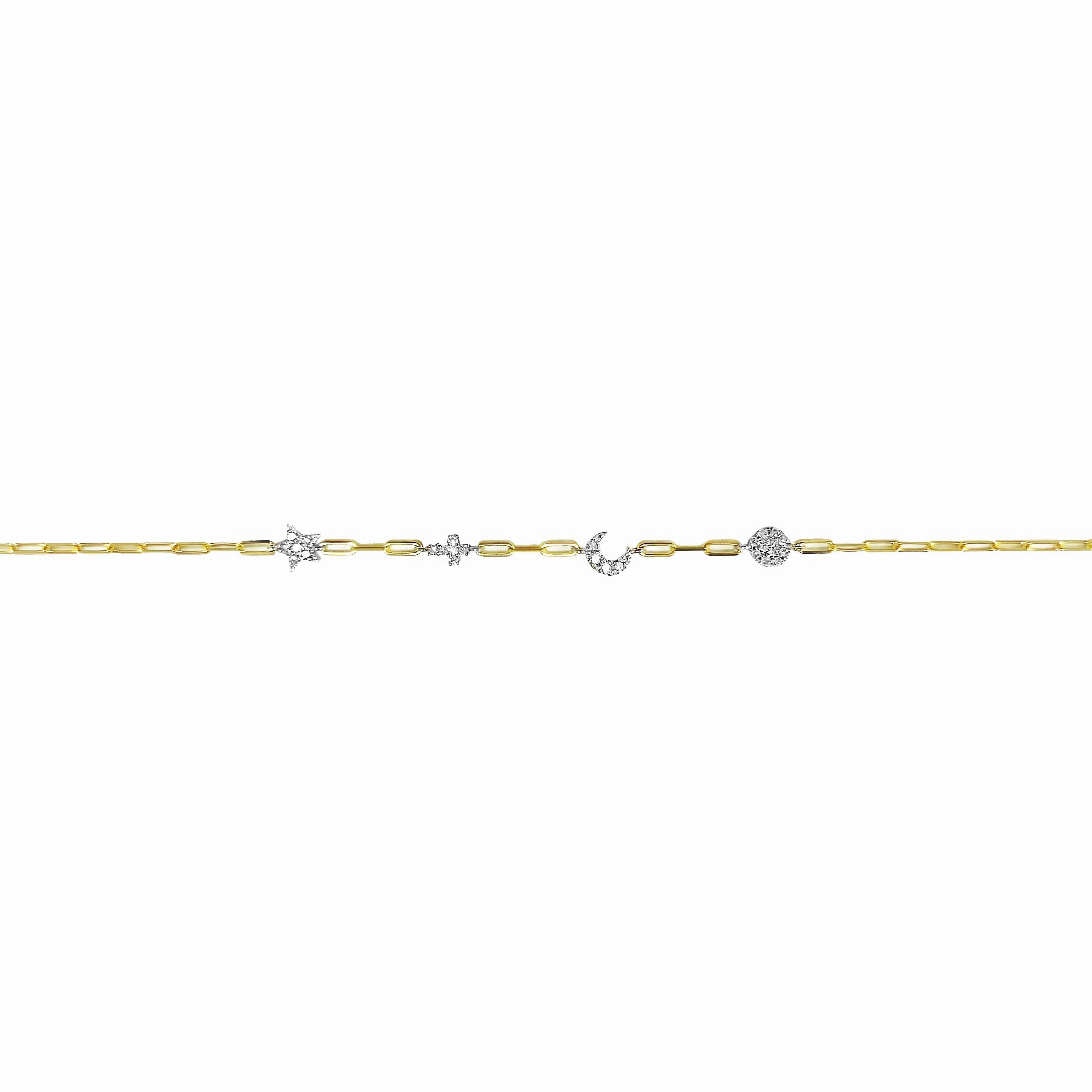 Meira T Dainty Paperclip Diamond Charm Bracelet