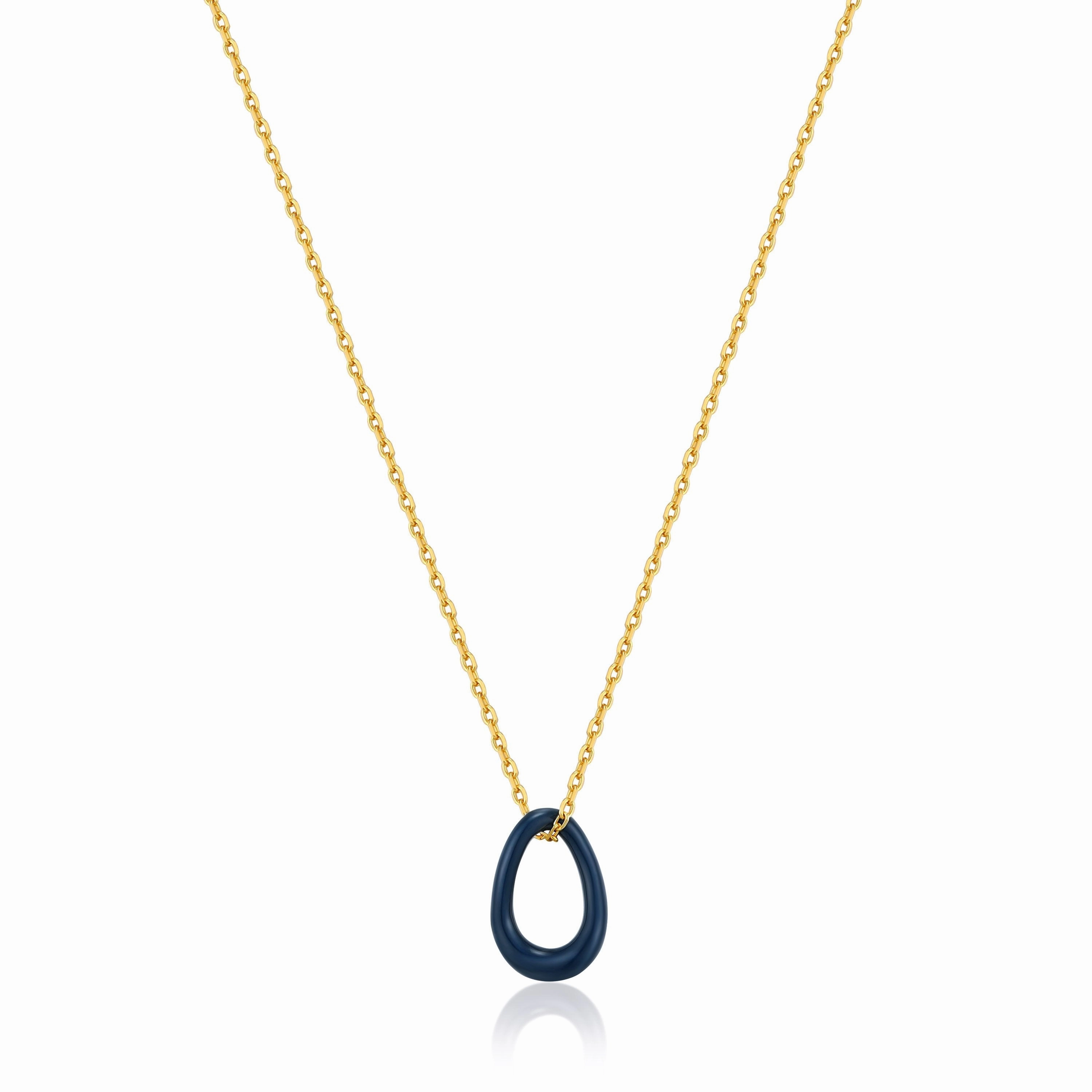 Navy Blue Enamel Gold Twisted Pendant Necklace