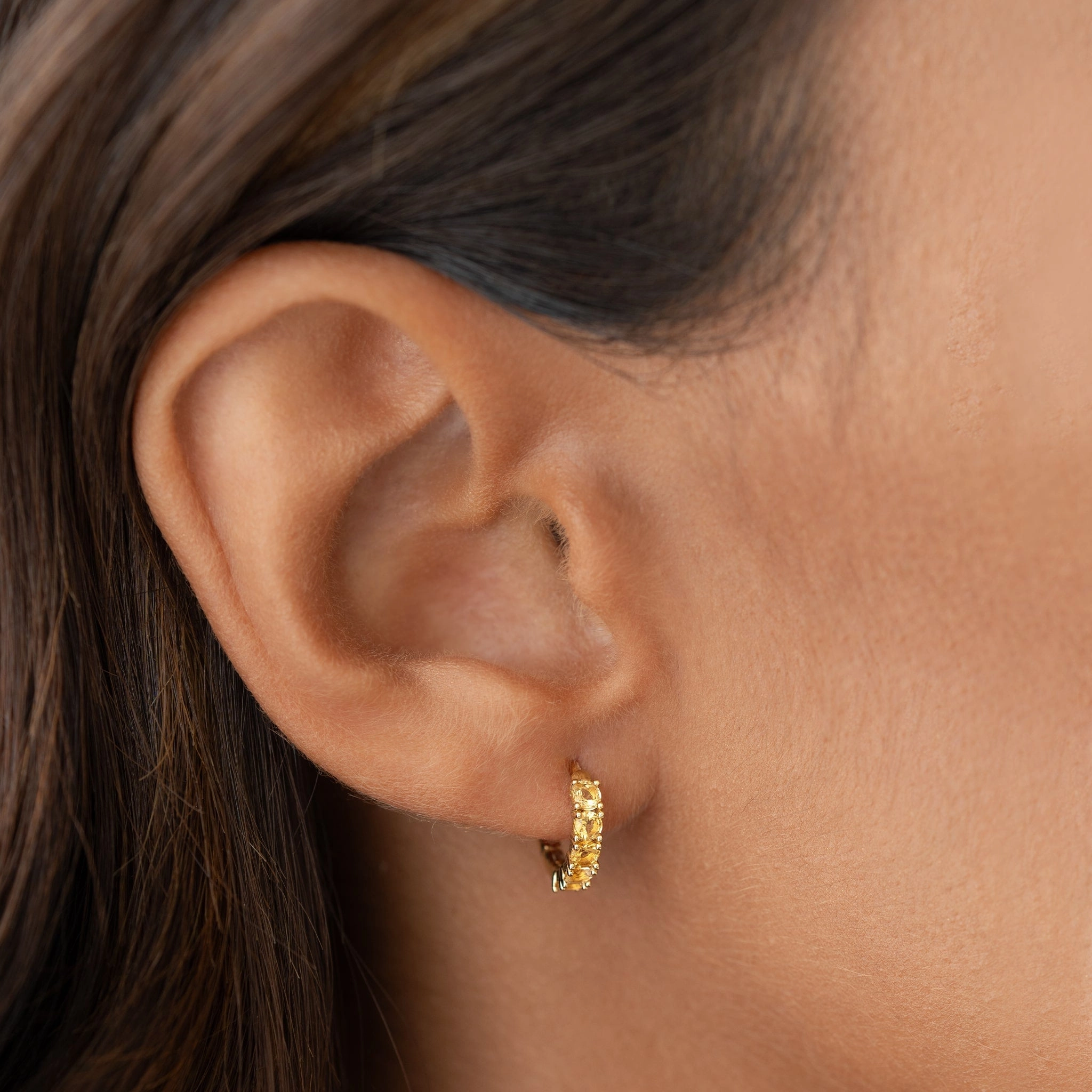 November Birthstone Huggie Earrings - Citrine