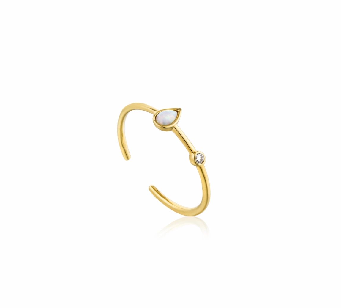 Opal Colour Raindrop Adjustable Gold Ring