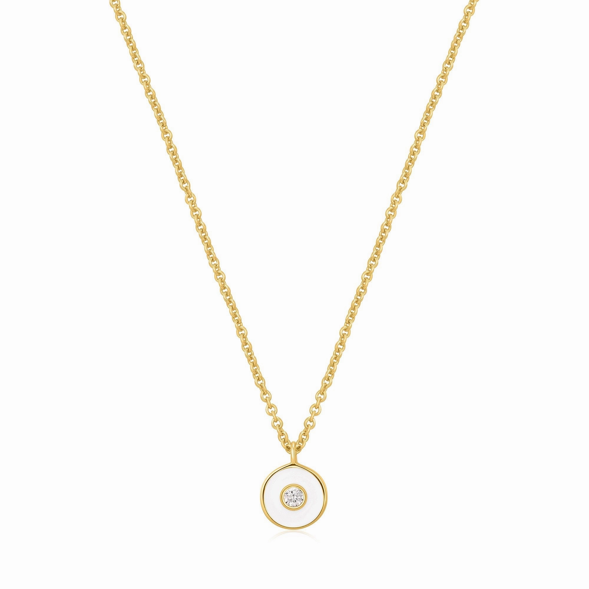 Optic White Enamel Disc Gold Necklace