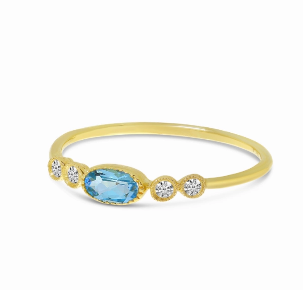Oval Blue Topaz and Diamond Stackable