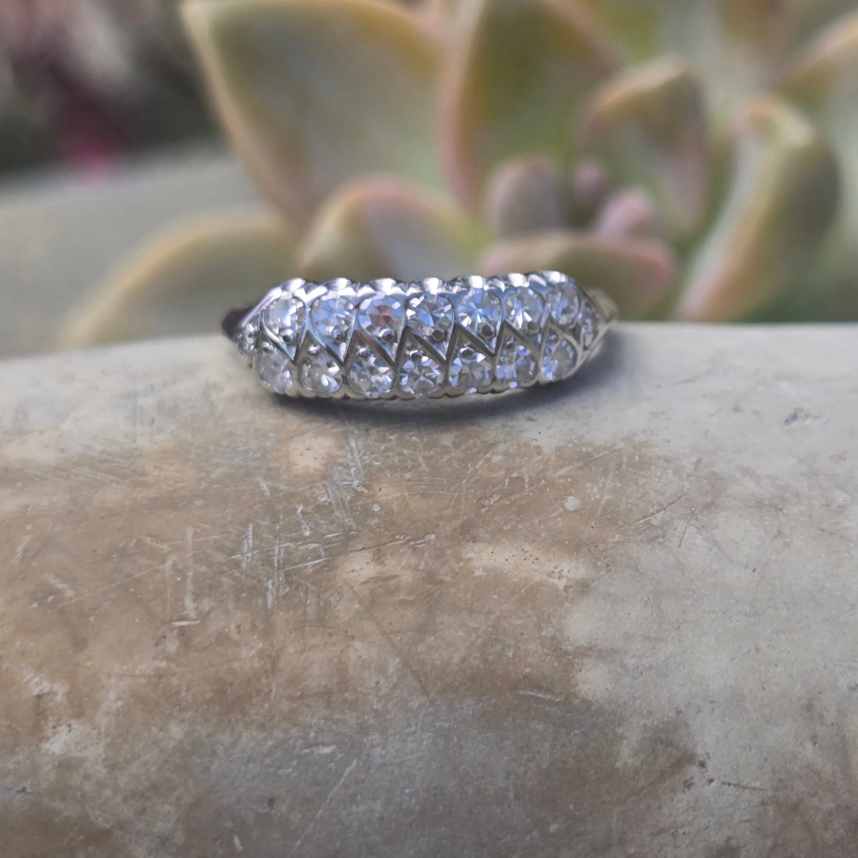 platinum 5.5mm diamond 2 row estate band - apx .29ct tw