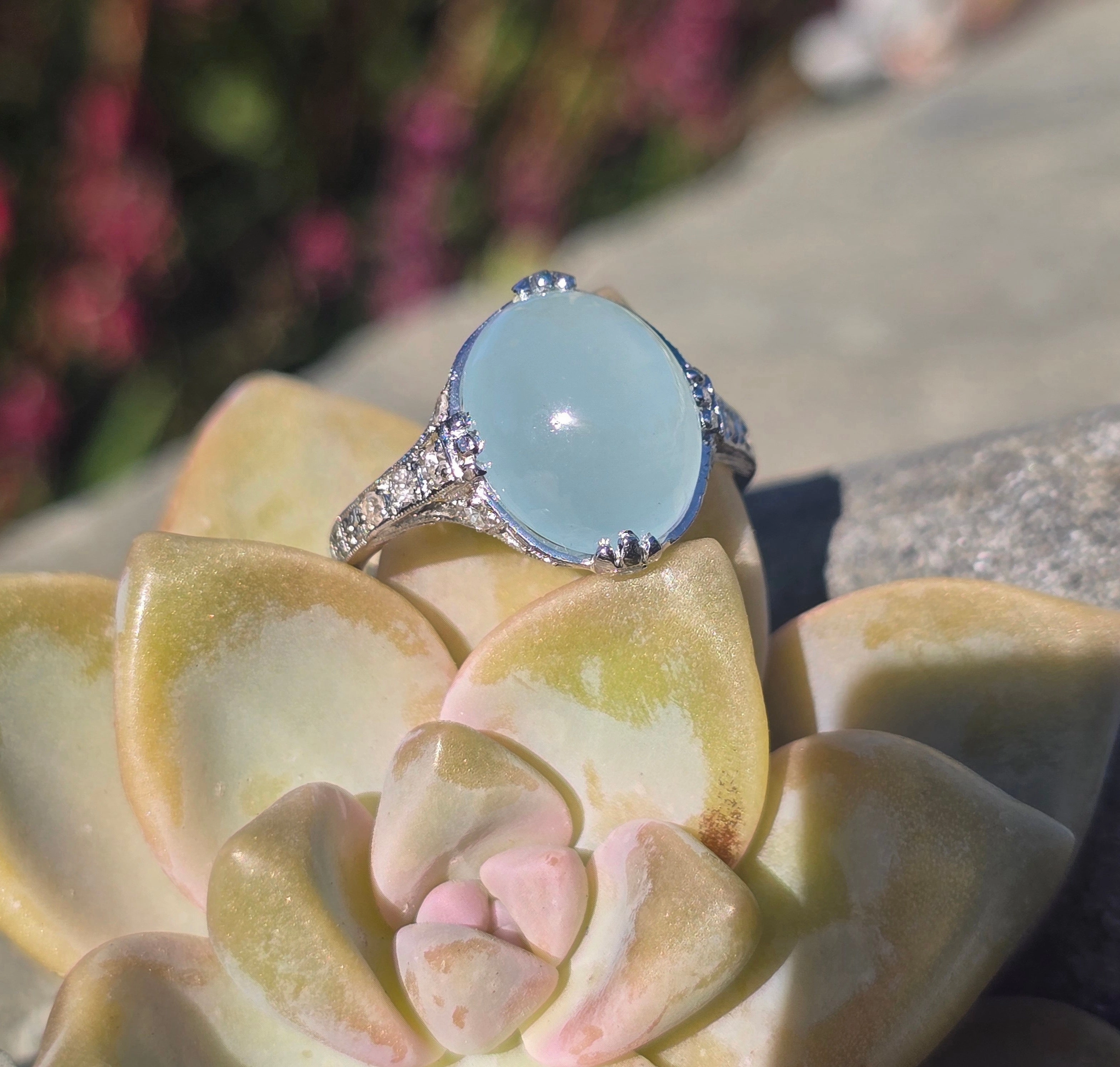 platinum Art Deco c.1920's aquamarine and diamond ring