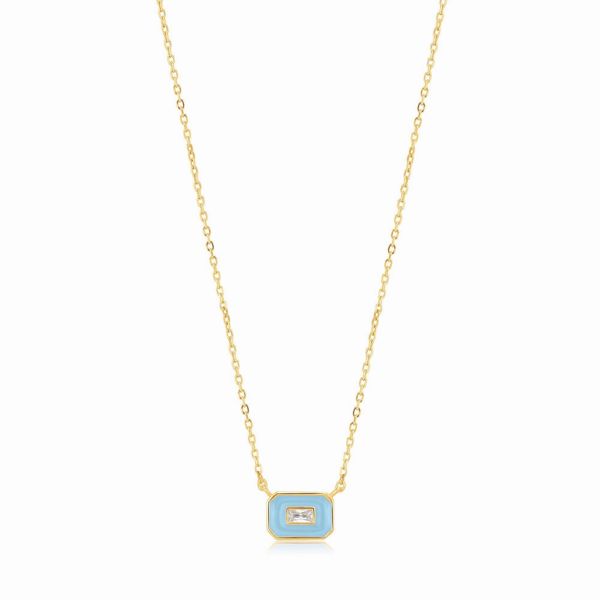 Powder Blue Enamel Emblem Gold Necklace