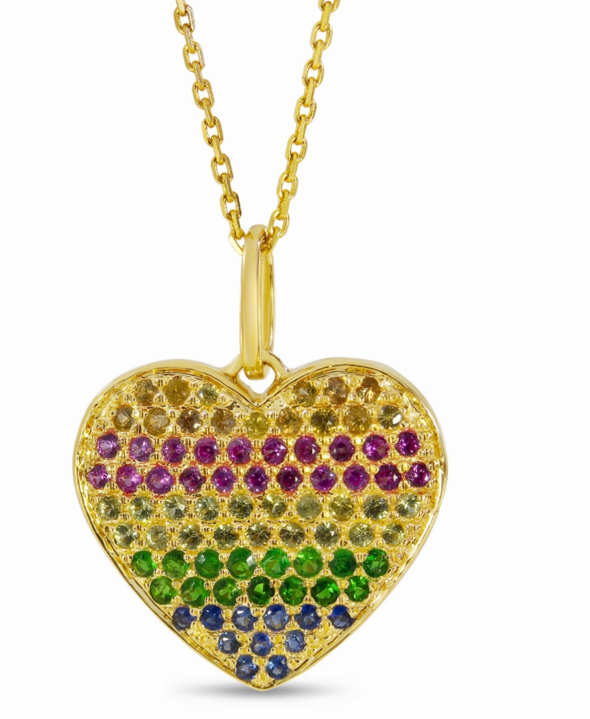 Rainbow Sapphire Puffed Heart