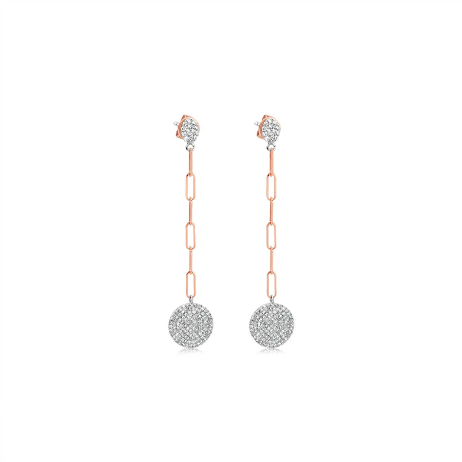 Rose Gold Paperclip Diamond Disk Earrings