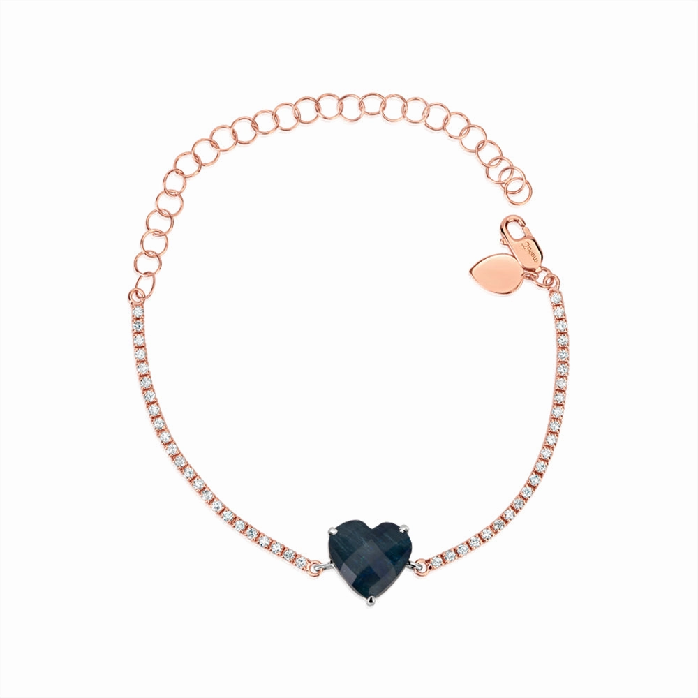Rose Gold Tennis Bracelet with Apatite Heart