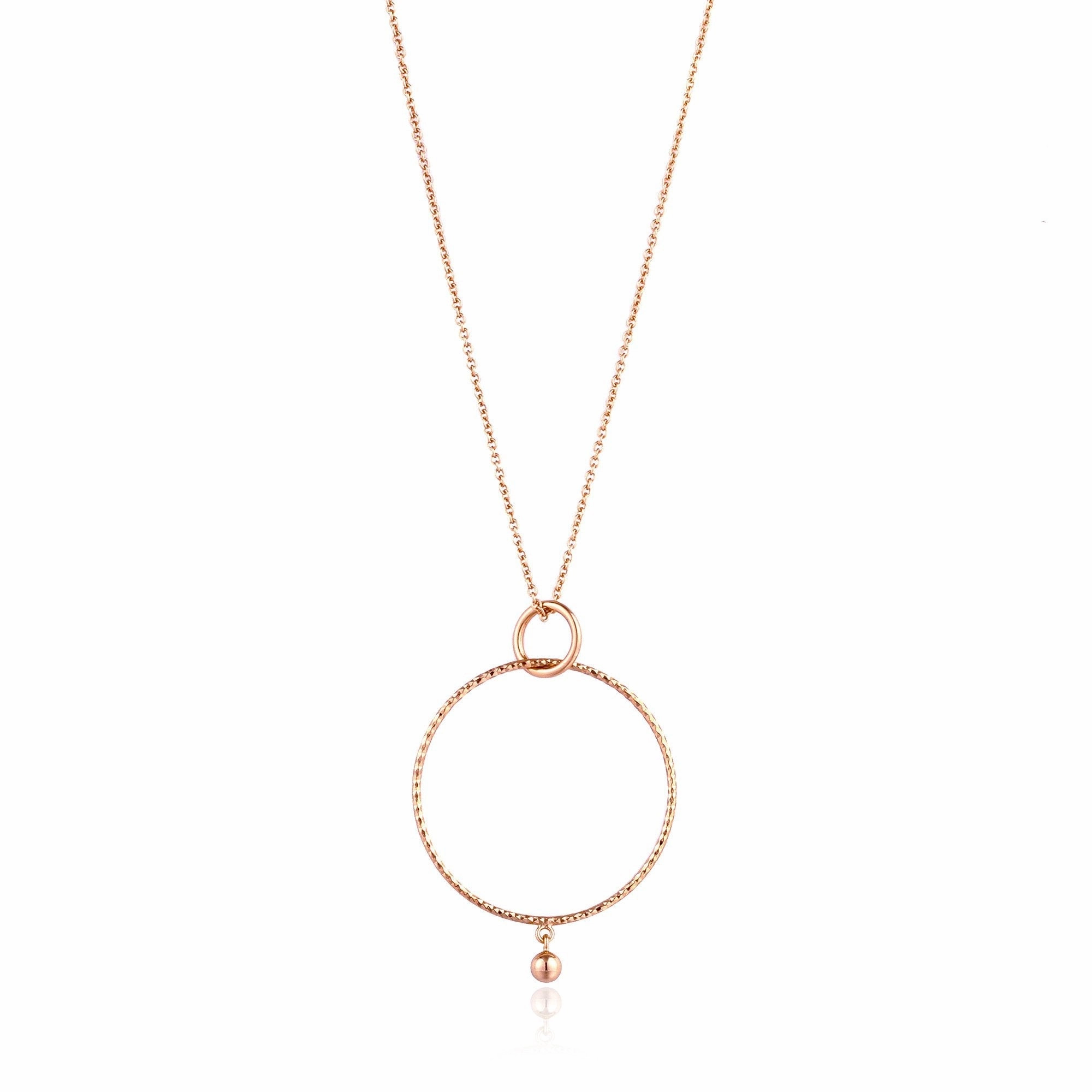 Rose Gold Texture Double Circle Pendant Necklace