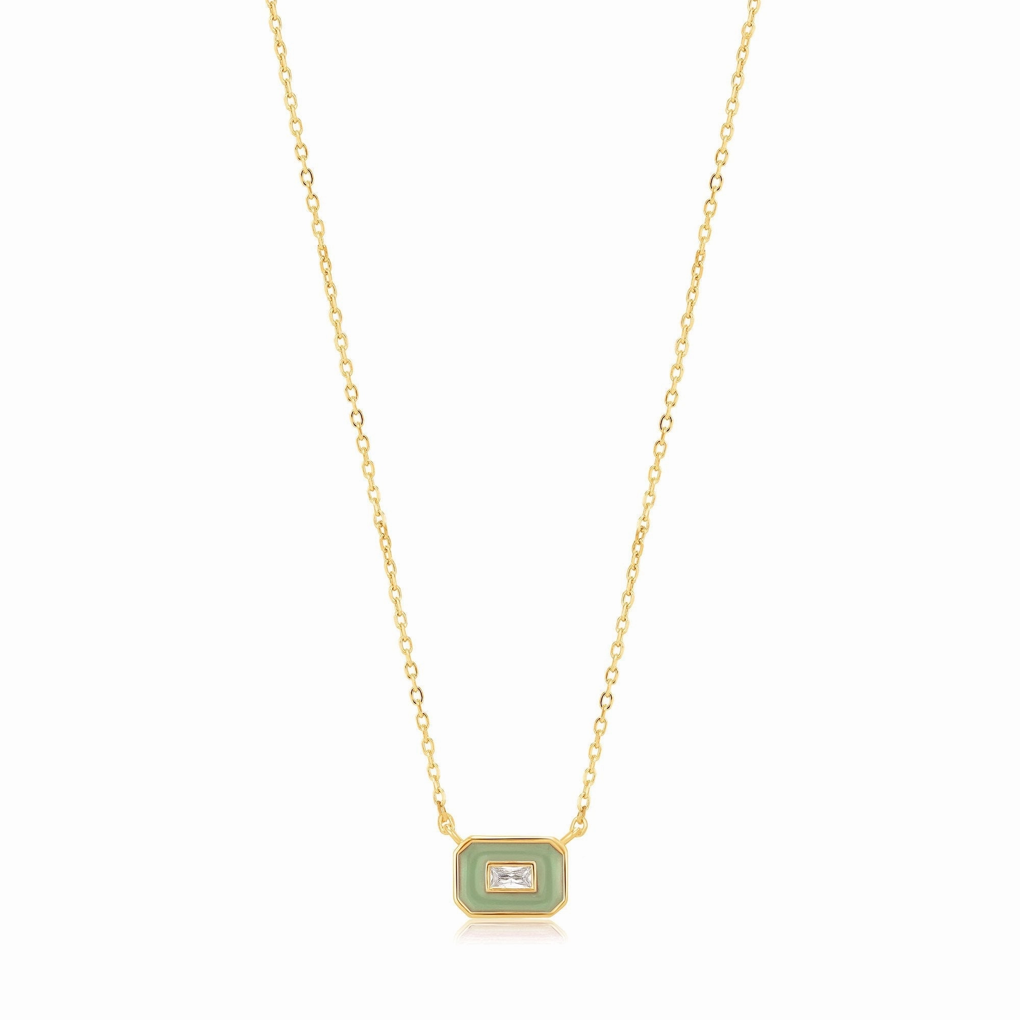 Sage Enamel Emblem Gold Necklace