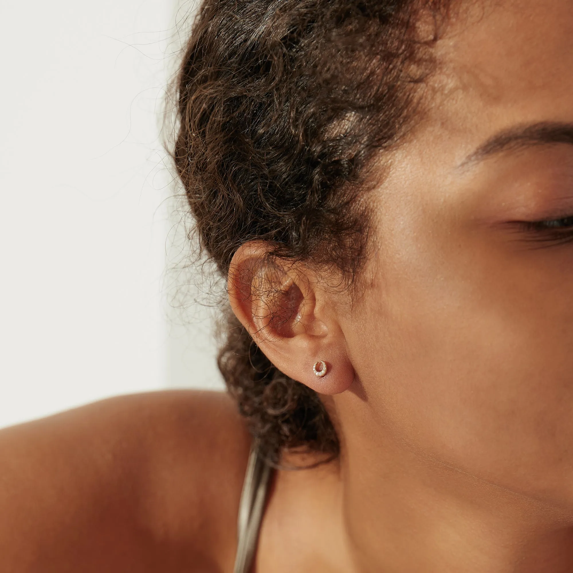 SELENE | Diamond Crescent Moon Single Piercing Earring