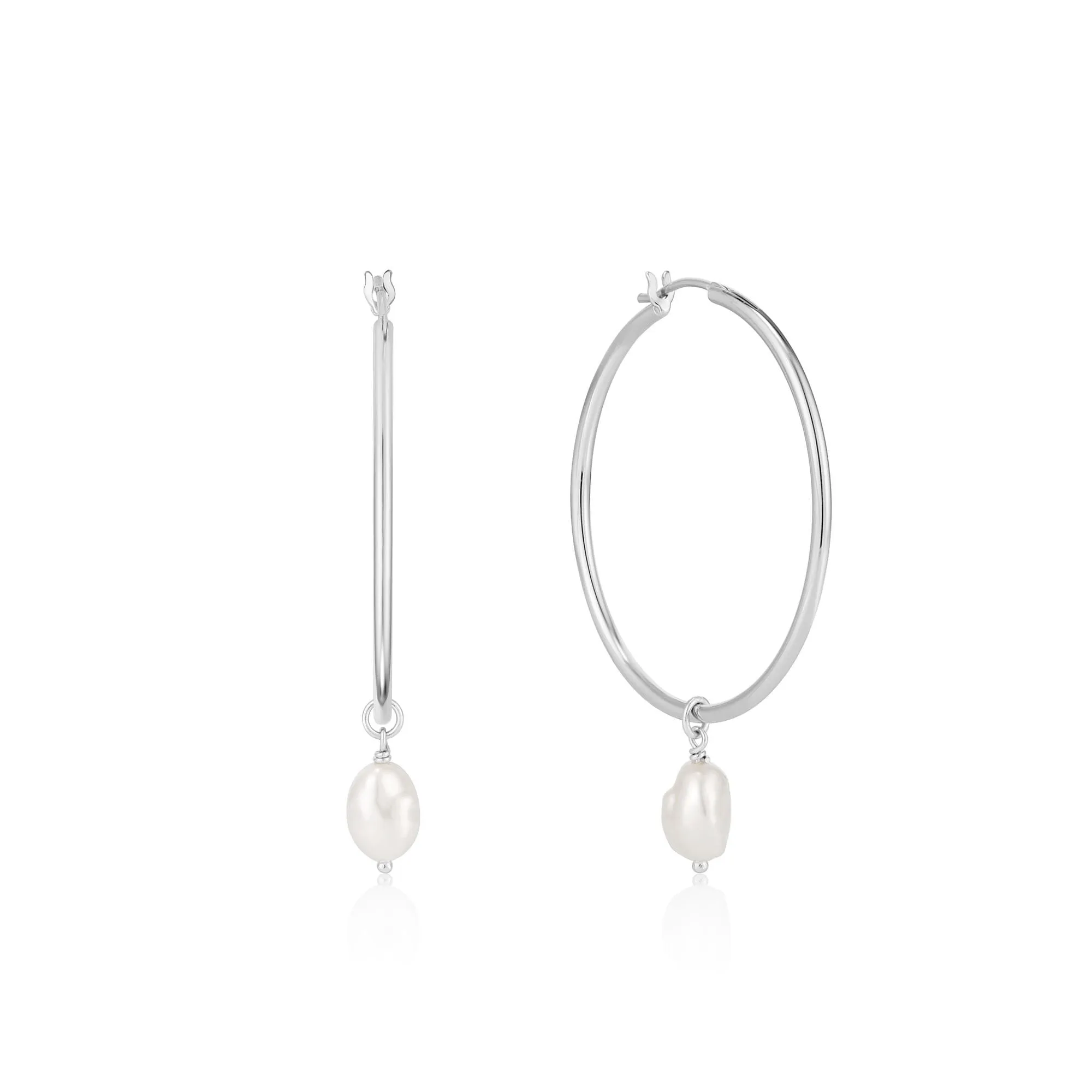 Silver Pearl Hoop Earrings