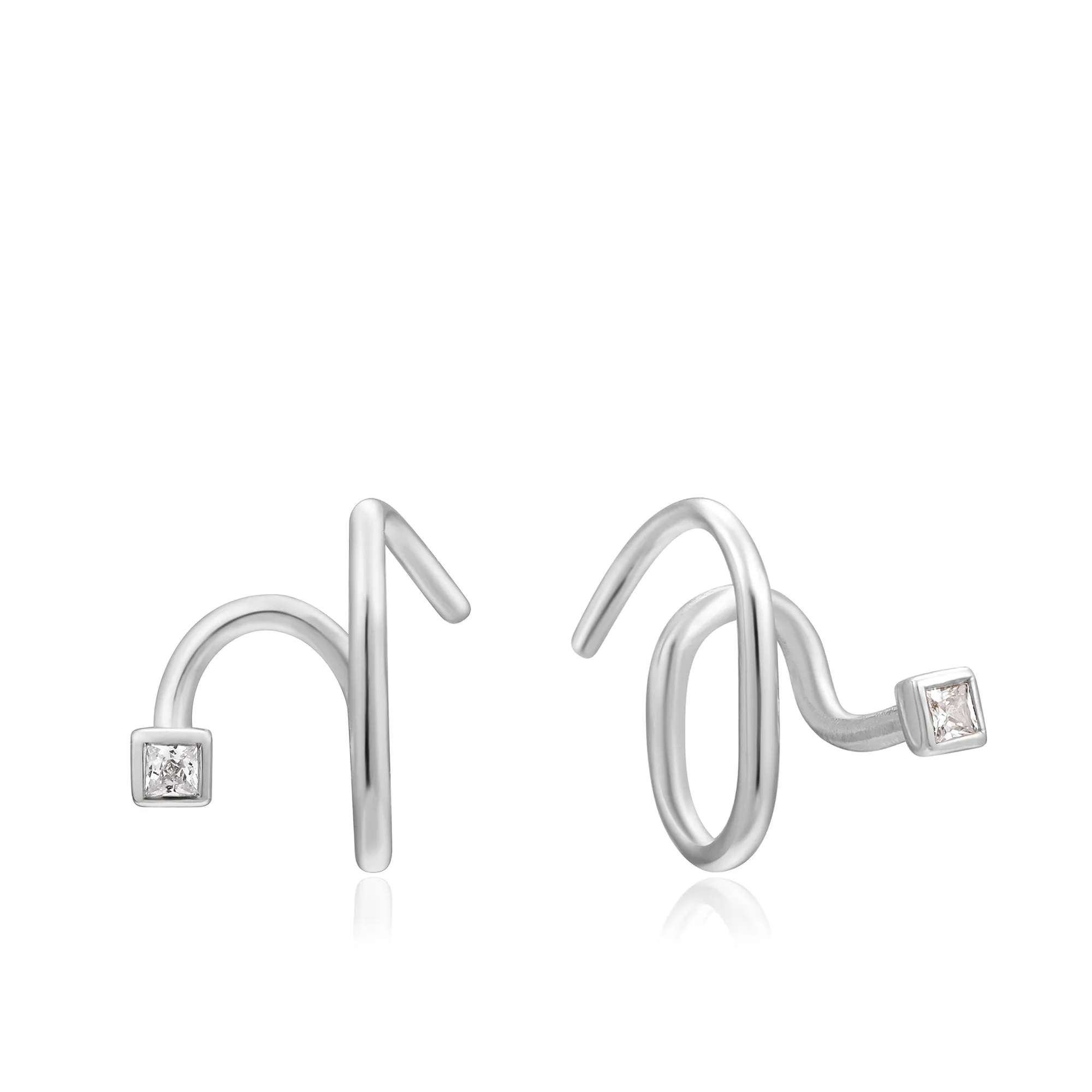 Silver Twist Square Sparkle Earrings