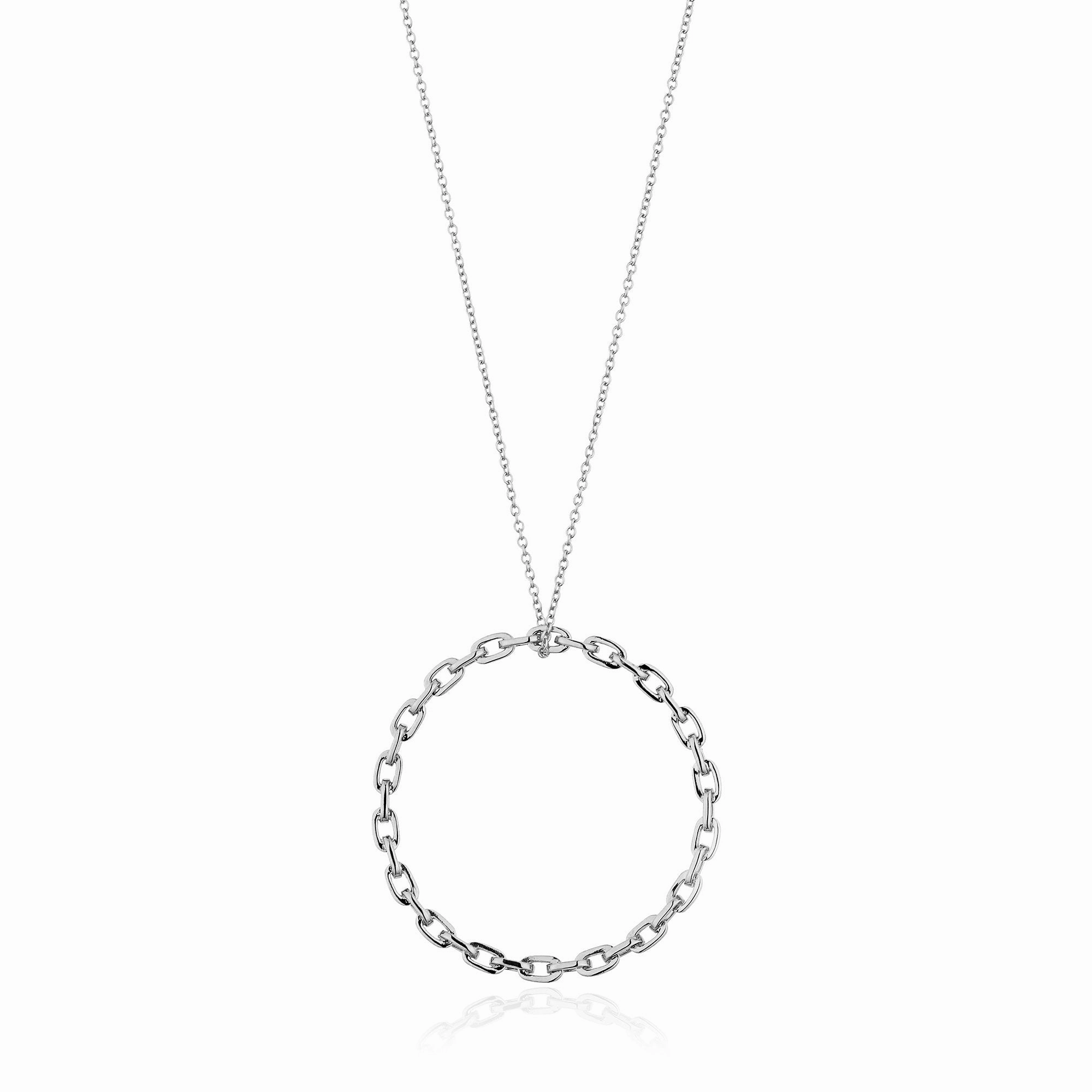 Silver Chain Circle Pendant Necklace